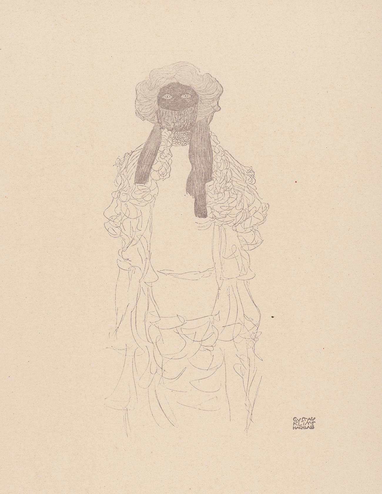 Femme au foulard Gustav Klimt Handzeichnungen (Sketch), Thyrsos Verlag, 1922 - Print de (after) Gustav Klimt