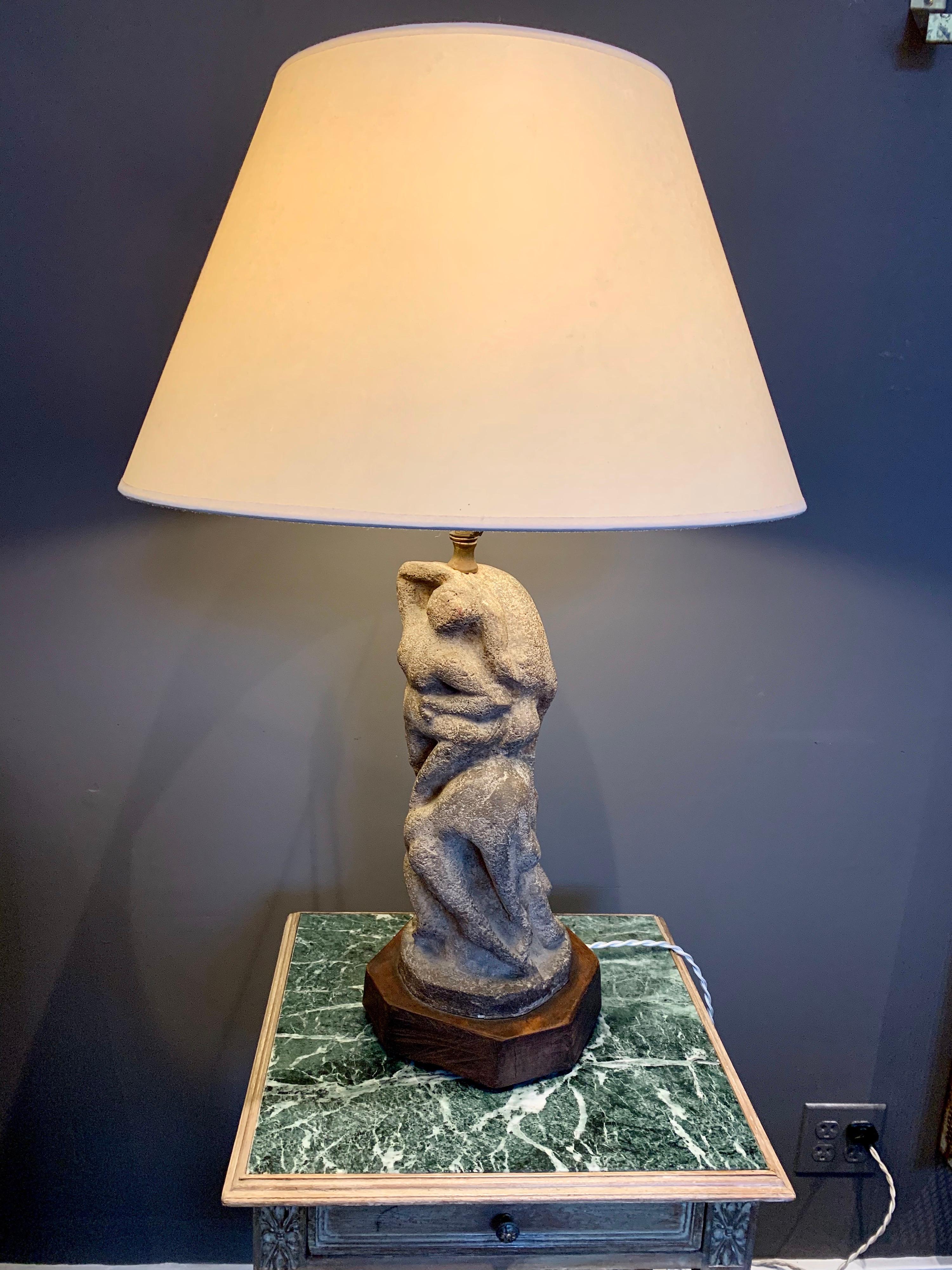 After H. Moore Carved Stone Table Lamp For Sale 1