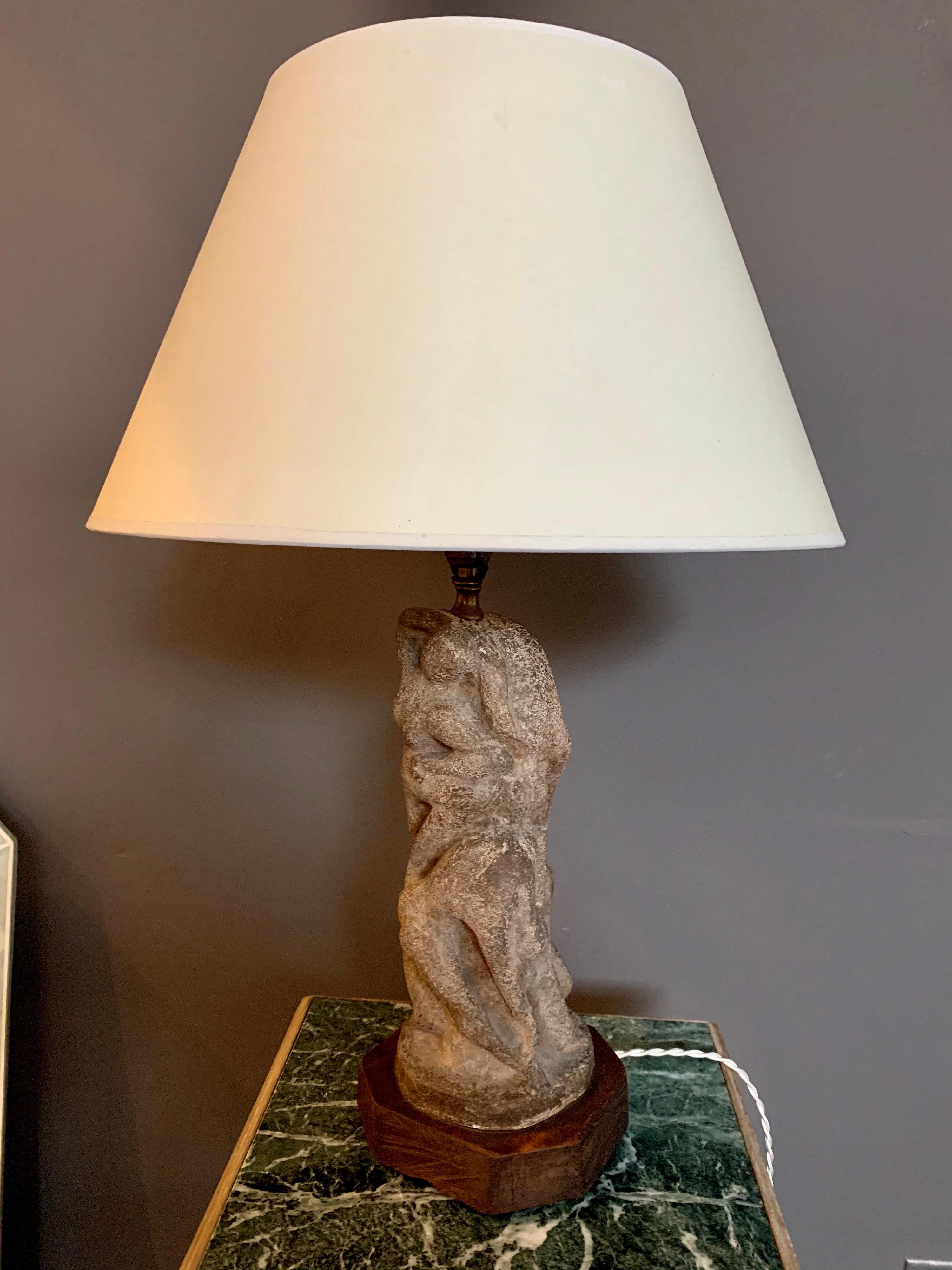 After H. Moore Carved Stone Table Lamp For Sale 2