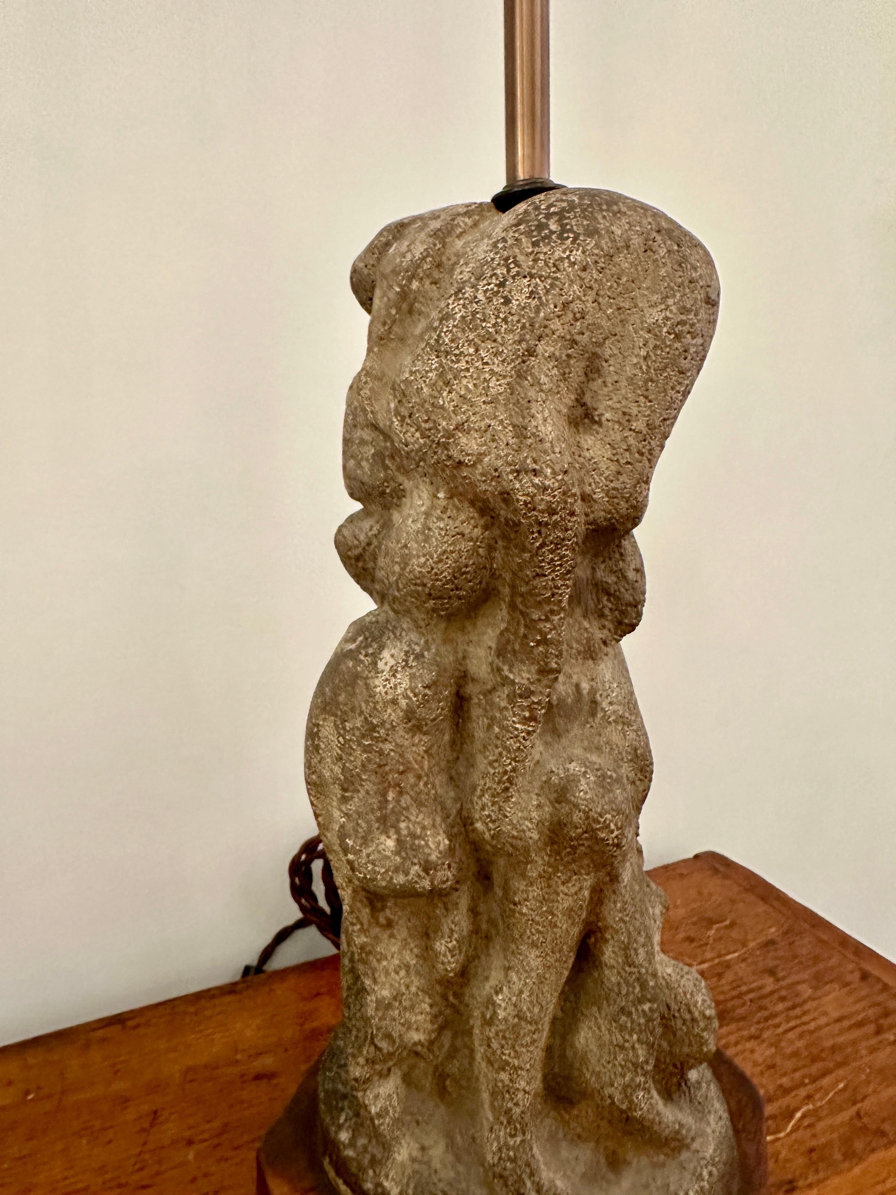 Brutalist After H. Moore Carved Stone Table Lamp For Sale