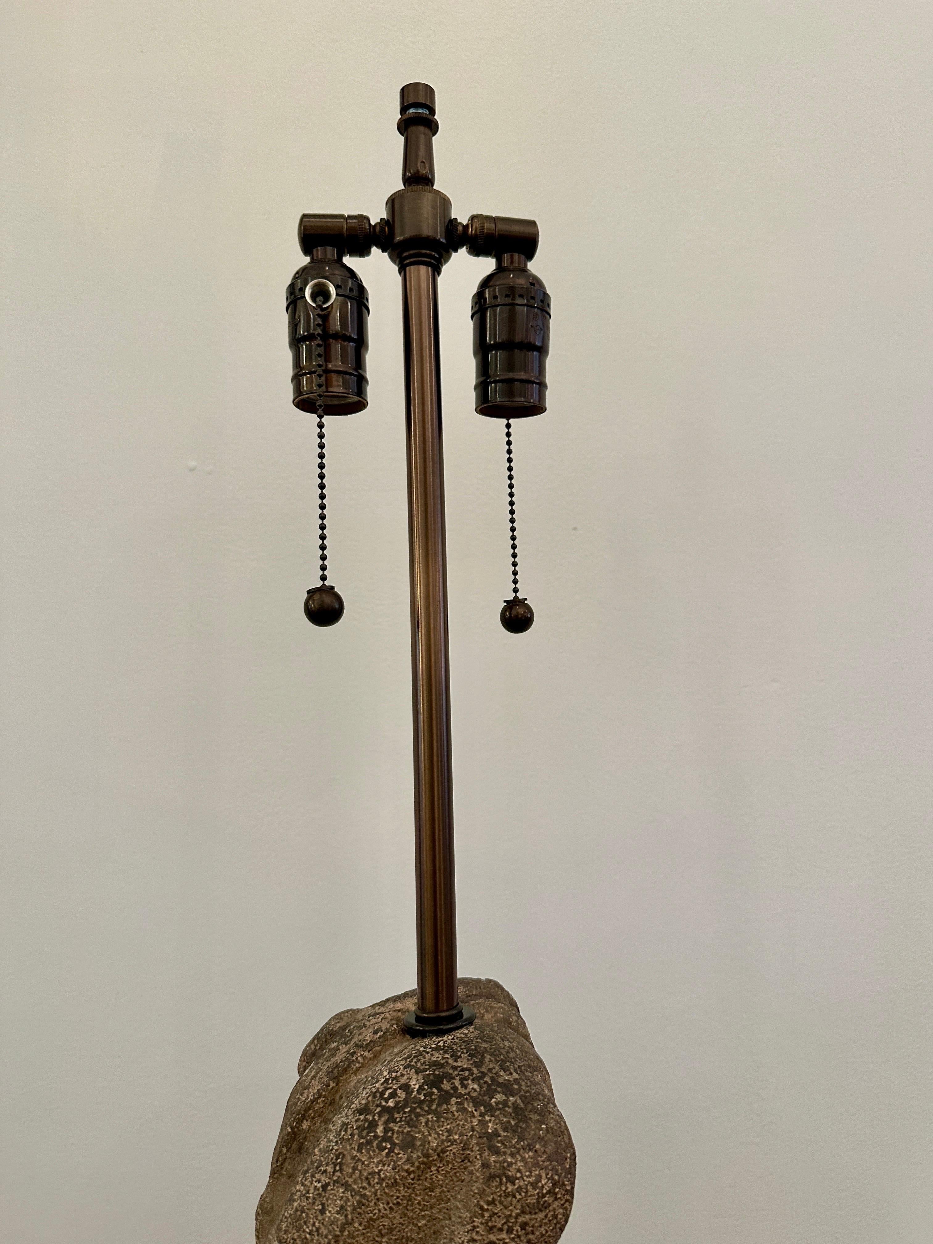 American After H. Moore Carved Stone Table Lamp For Sale