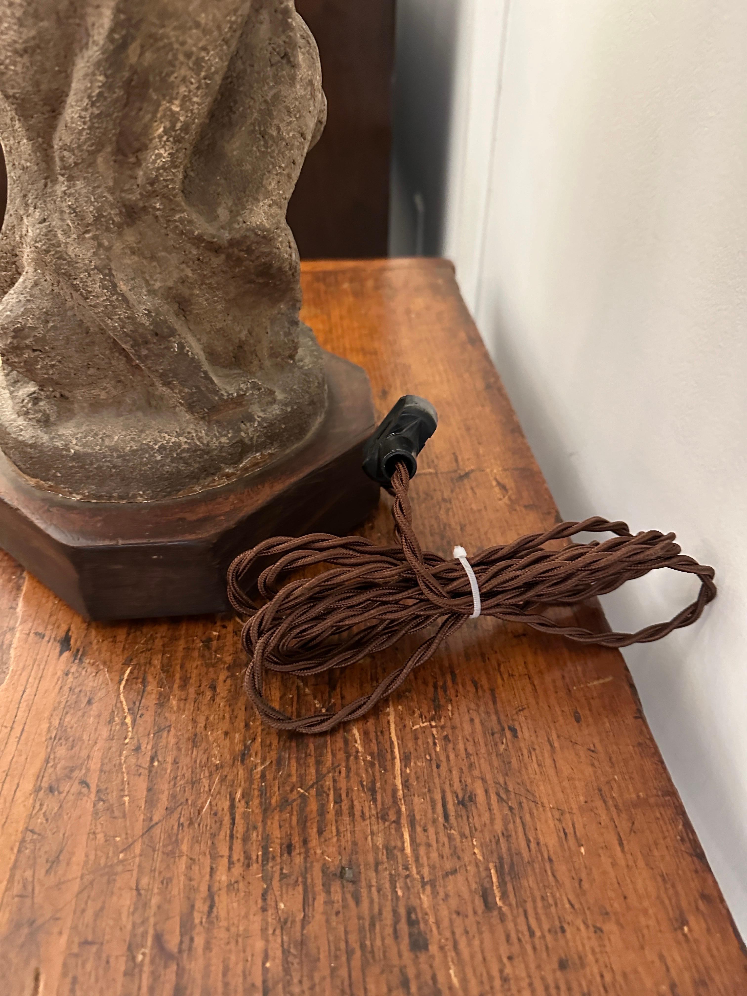 After H. Moore Carved Stone Table Lamp In Good Condition For Sale In North Miami, FL