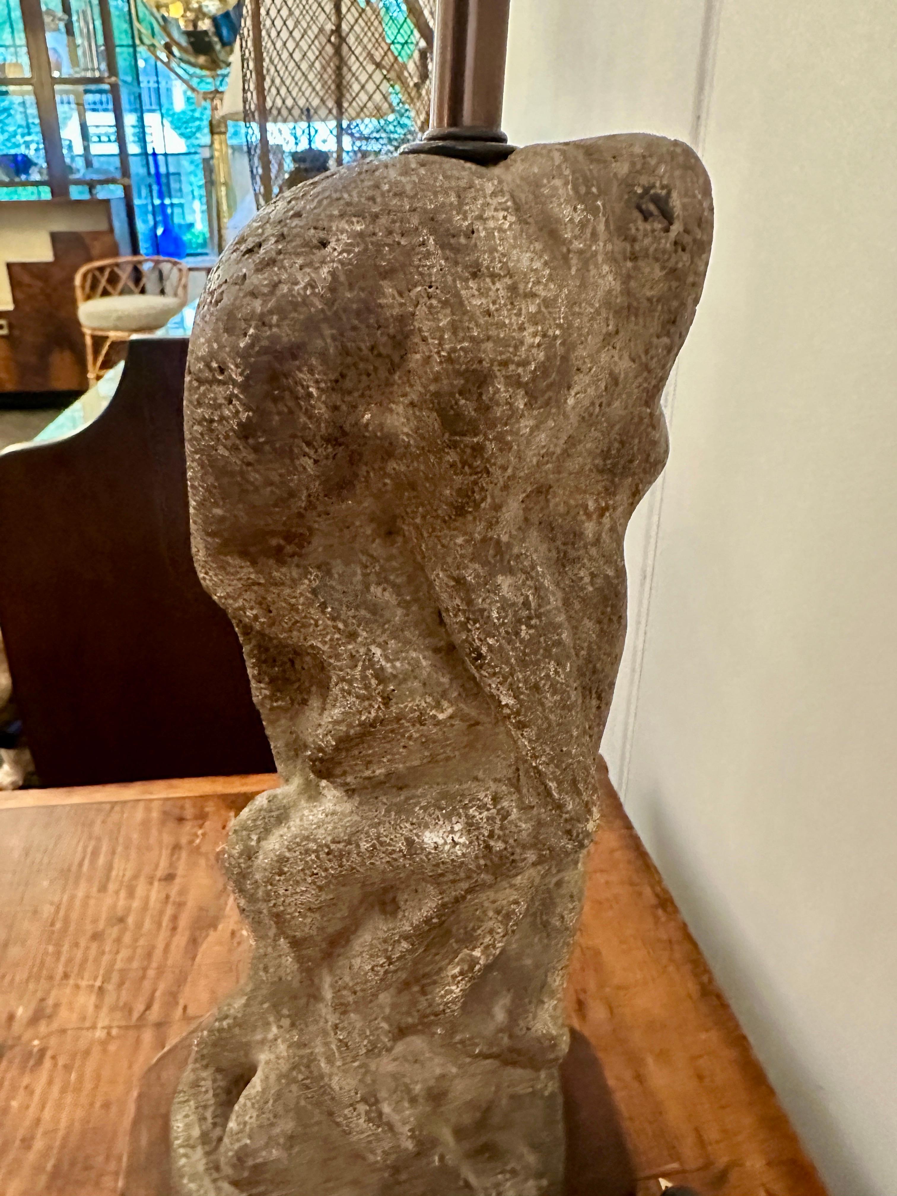 Mid-20th Century After H. Moore Carved Stone Table Lamp For Sale