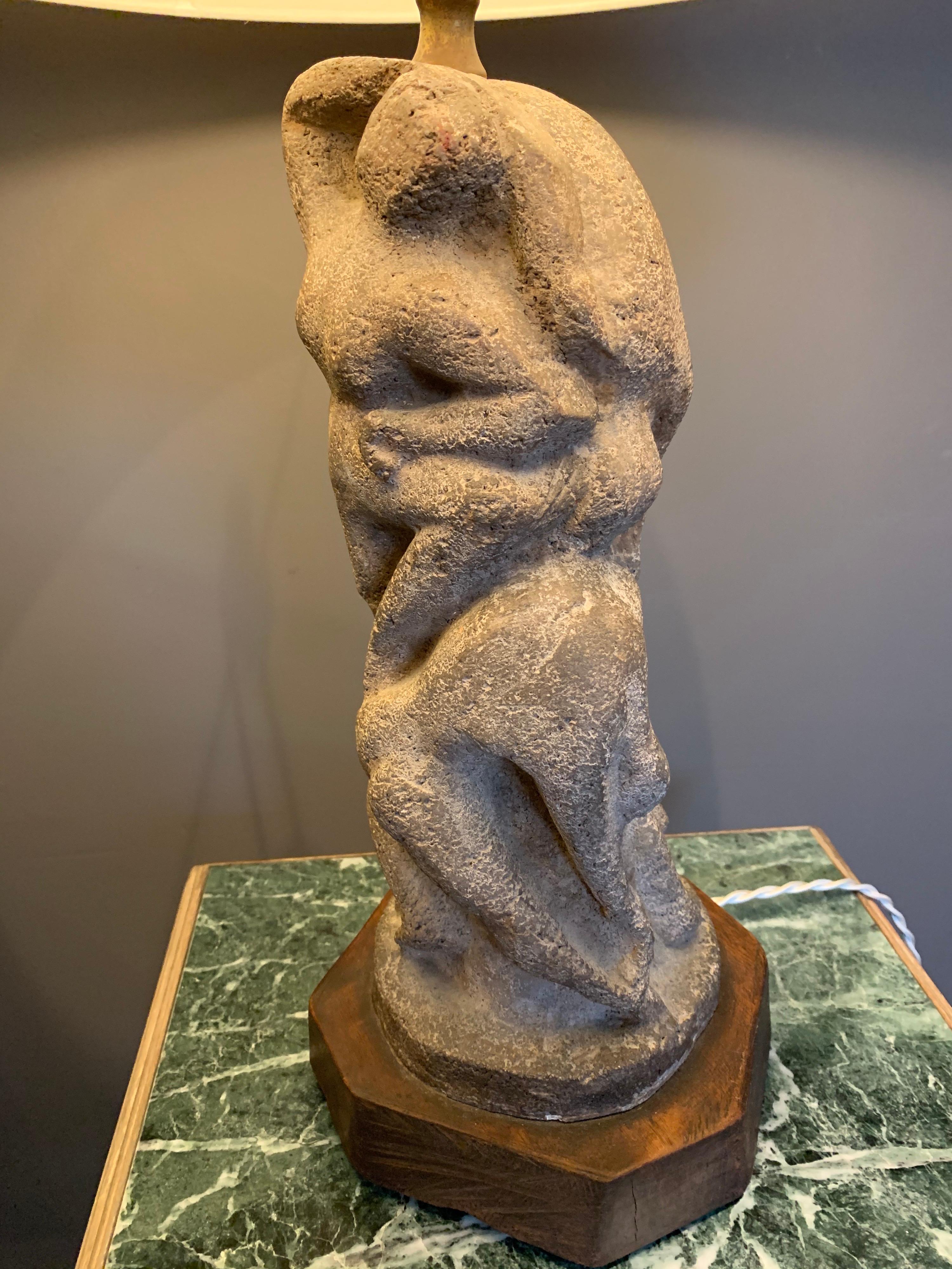 Mid-20th Century After H. Moore Carved Stone Table Lamp For Sale