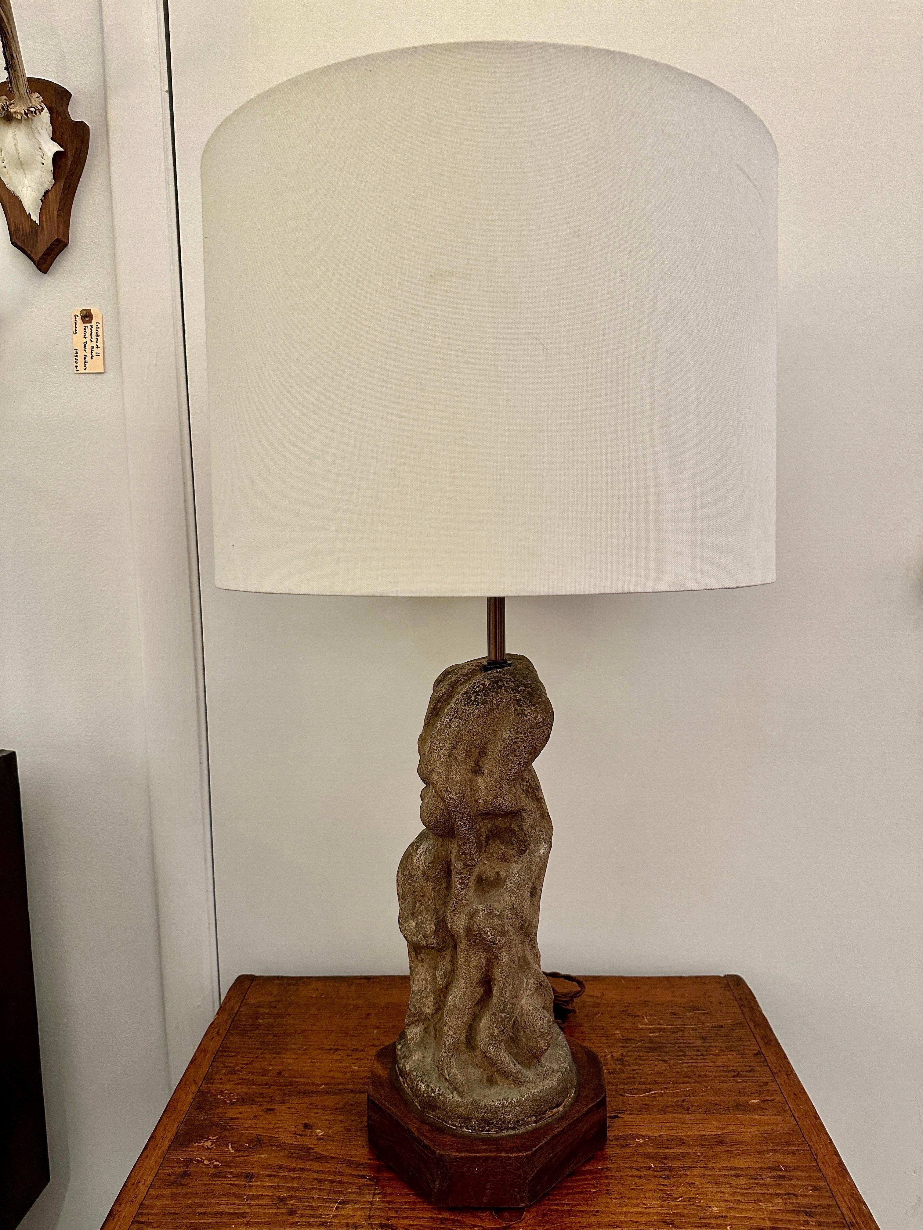After H. Moore Carved Stone Table Lamp For Sale 3