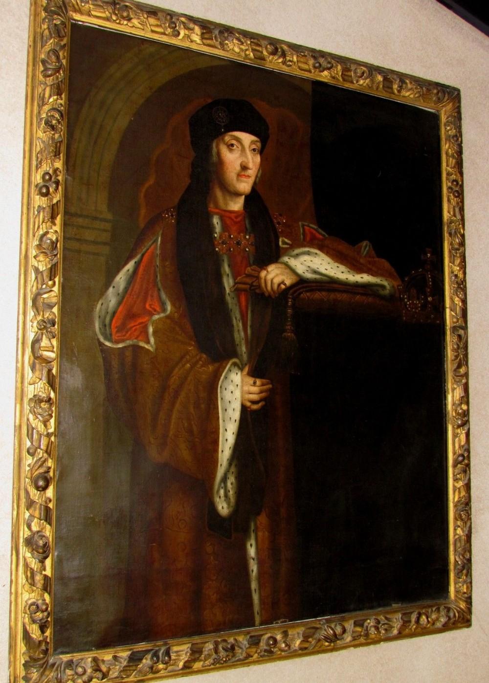 Ölporträt König Henry VII. nach Holbeins Tudor-Dynastie Wandgemälde – Painting von (After) Hans Holbein The Younger