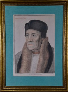 Holbein Hand-colored Portrait of Warham, Archbishop of Canterbury for Henry VIII