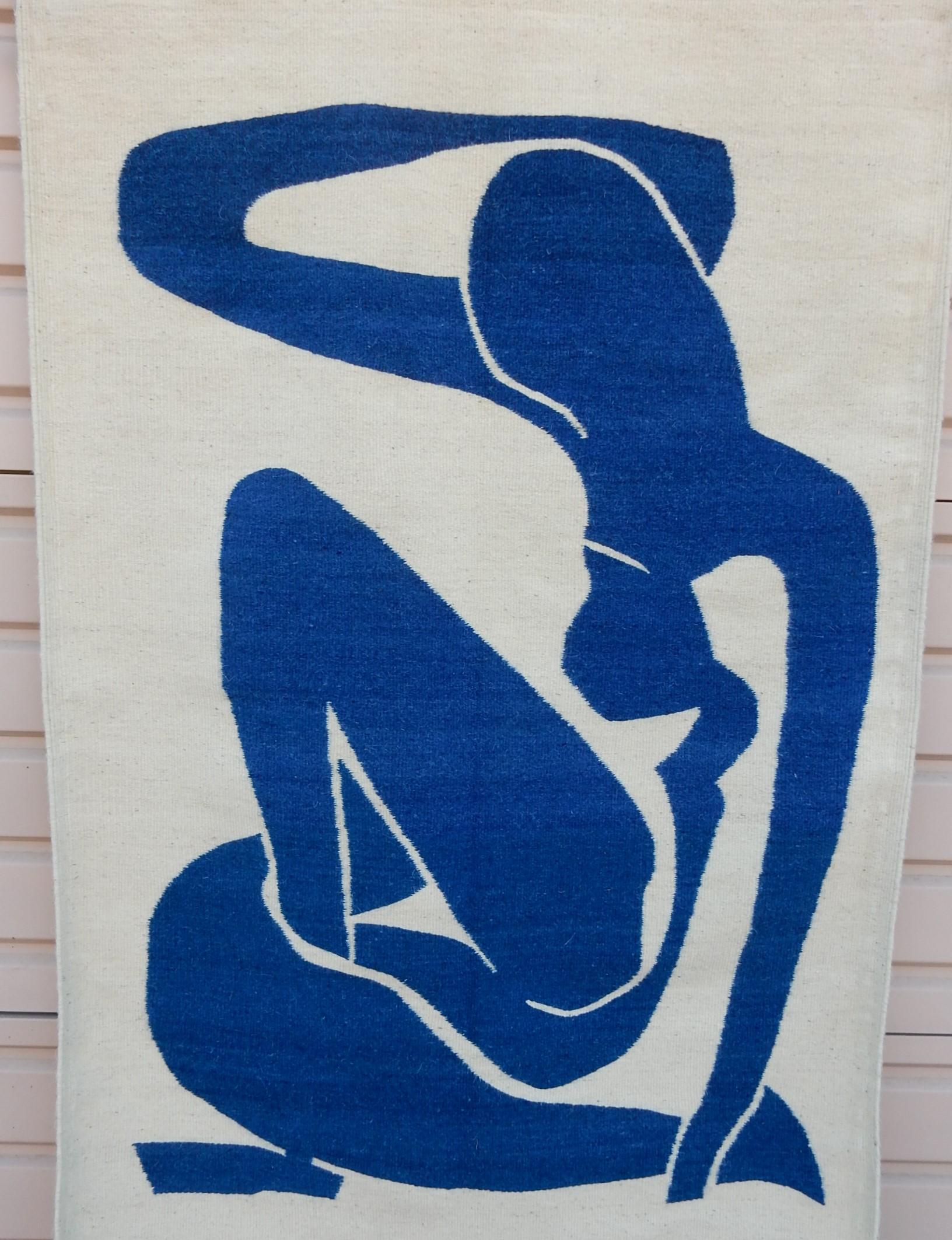 circa 1970's woven wool tapestry after Henri Matisse Nu Bleu.
Large panel measuring 37