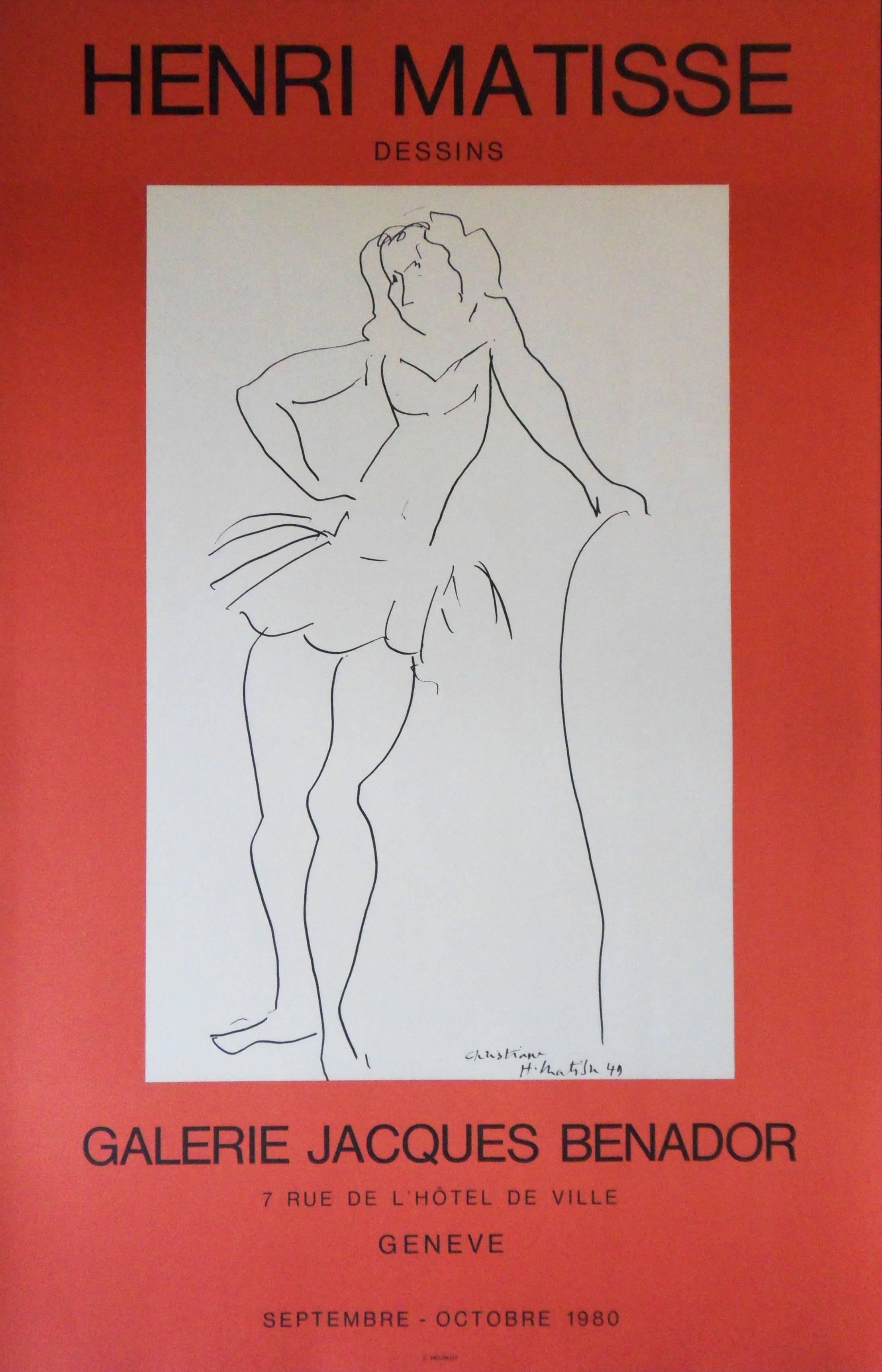 (after) Henri Matisse Figurative Print - Christiane : Dancer - Lithograph Poster - Galerie Jacques Benador