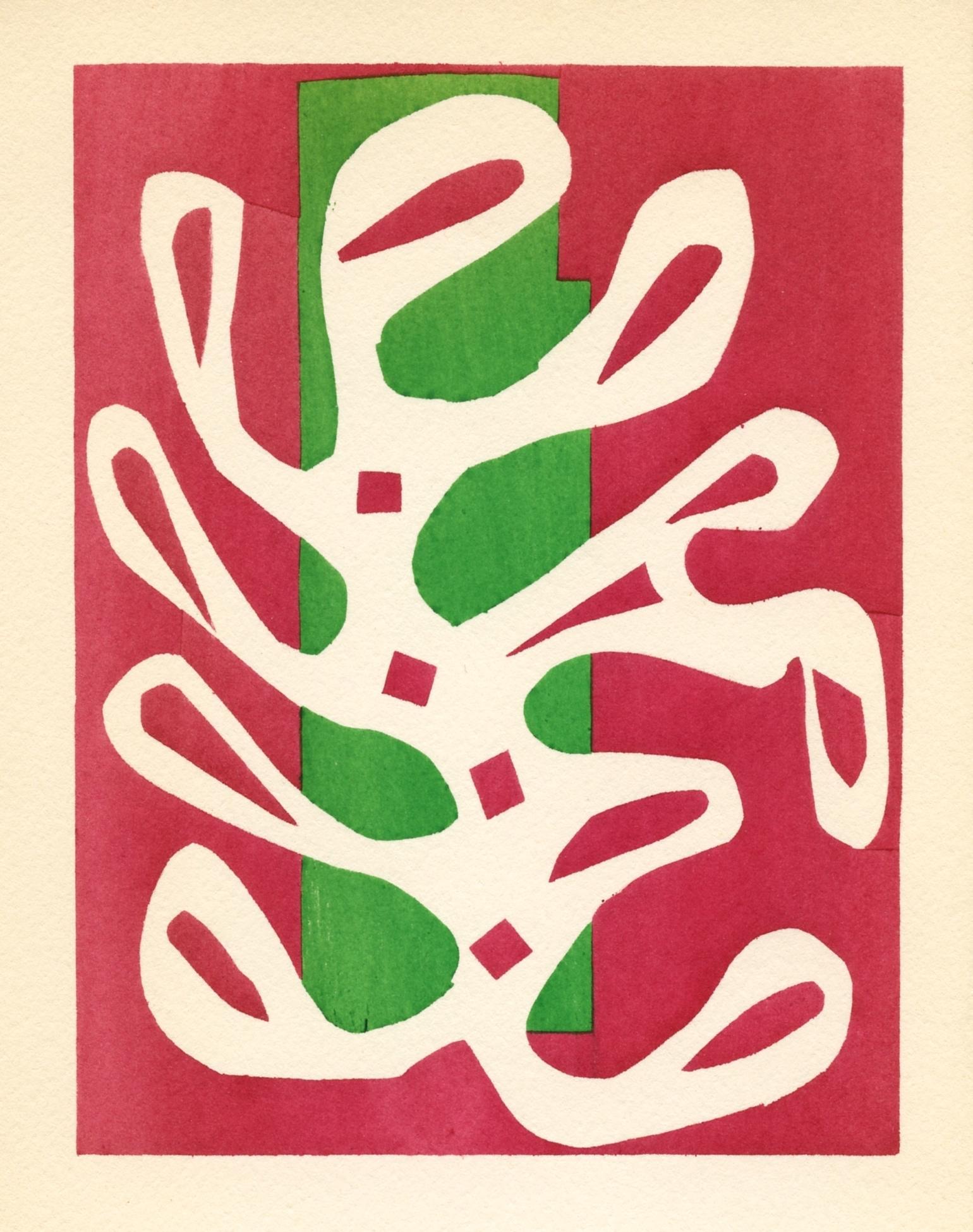 "Composition sur fond rouge et vert" pochoir - Print by (after) Henri Matisse