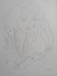 Dreaming Woman with a Floral Shirt - Lithograph, 1943 
