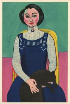 "Girl with Cat" lithograph