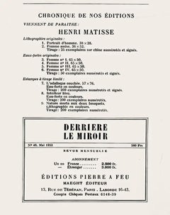 Henri Matisse 'Paula - Figure Study' Lithograph, from Derriere le Miroir 1952