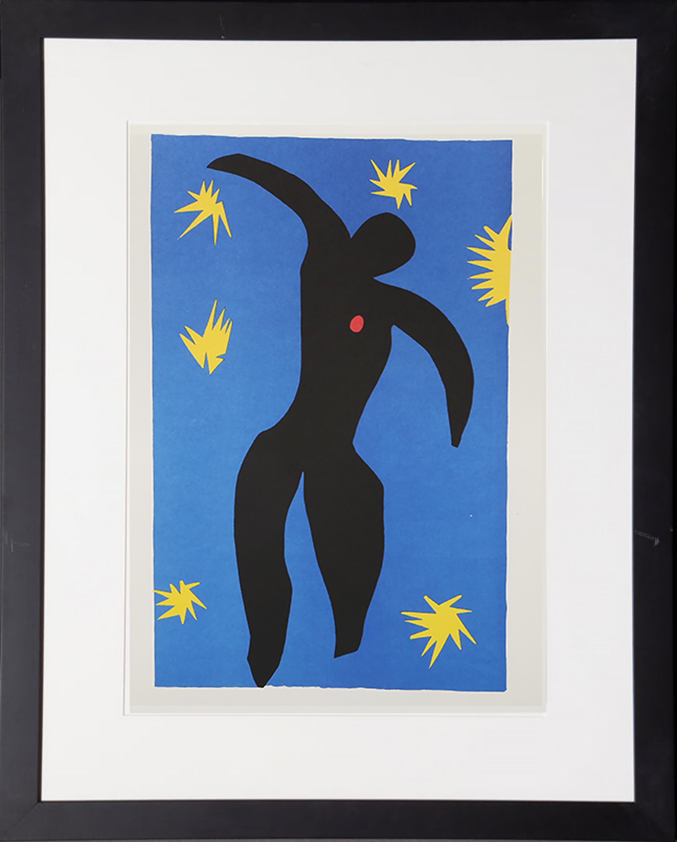 Henri Matisse (After), francés (1869-1954)
Icare (Ícaro)
Cartera: Jazz
Año: De Original: 1947  Año de impresión: 1983
Medio: Litografía
Tamaño de la imagen: 14,75 x 9,75 pulgadas
Tamaño: 38,74 x 29,85 cm (15,25 x 11,75 pulg.)
Tamaño del marco: 19,25