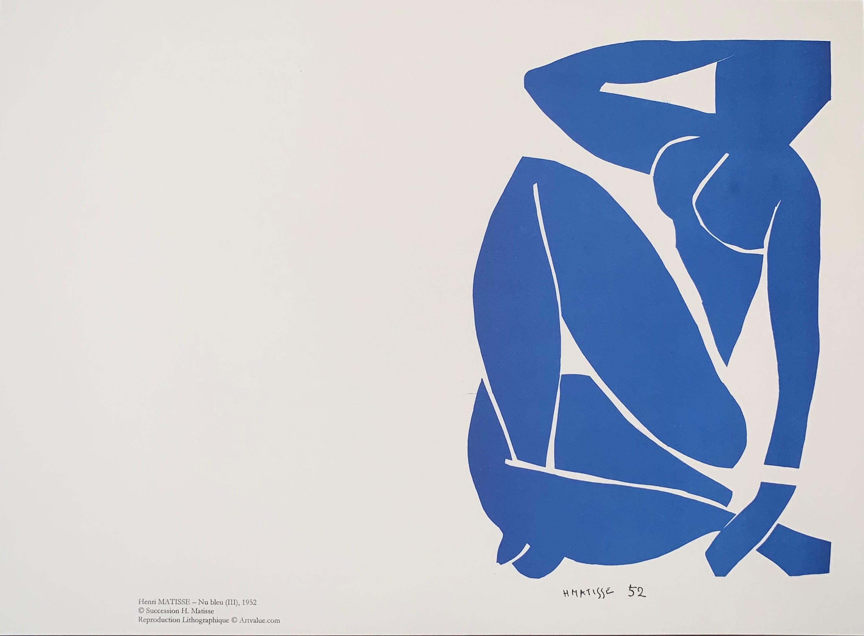 Vintage Print of Nu Bleu III by Henri Matisse in a stainless steel frame pr...