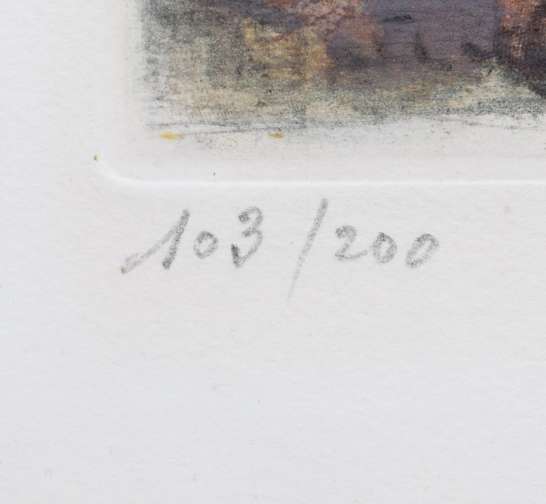 This aquatint is hand signed in pencil by the artist 