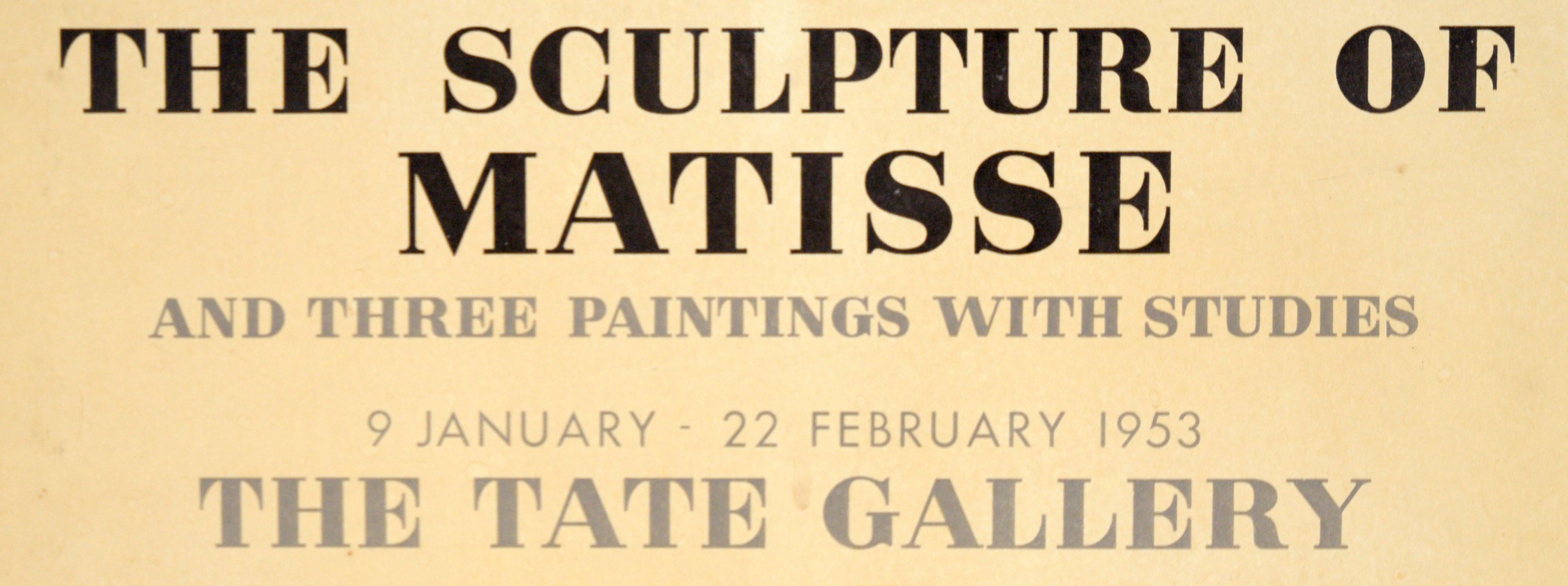 Original Vintage Henri Matisse Exhibition Poster, The Tate Gallery, 1953

