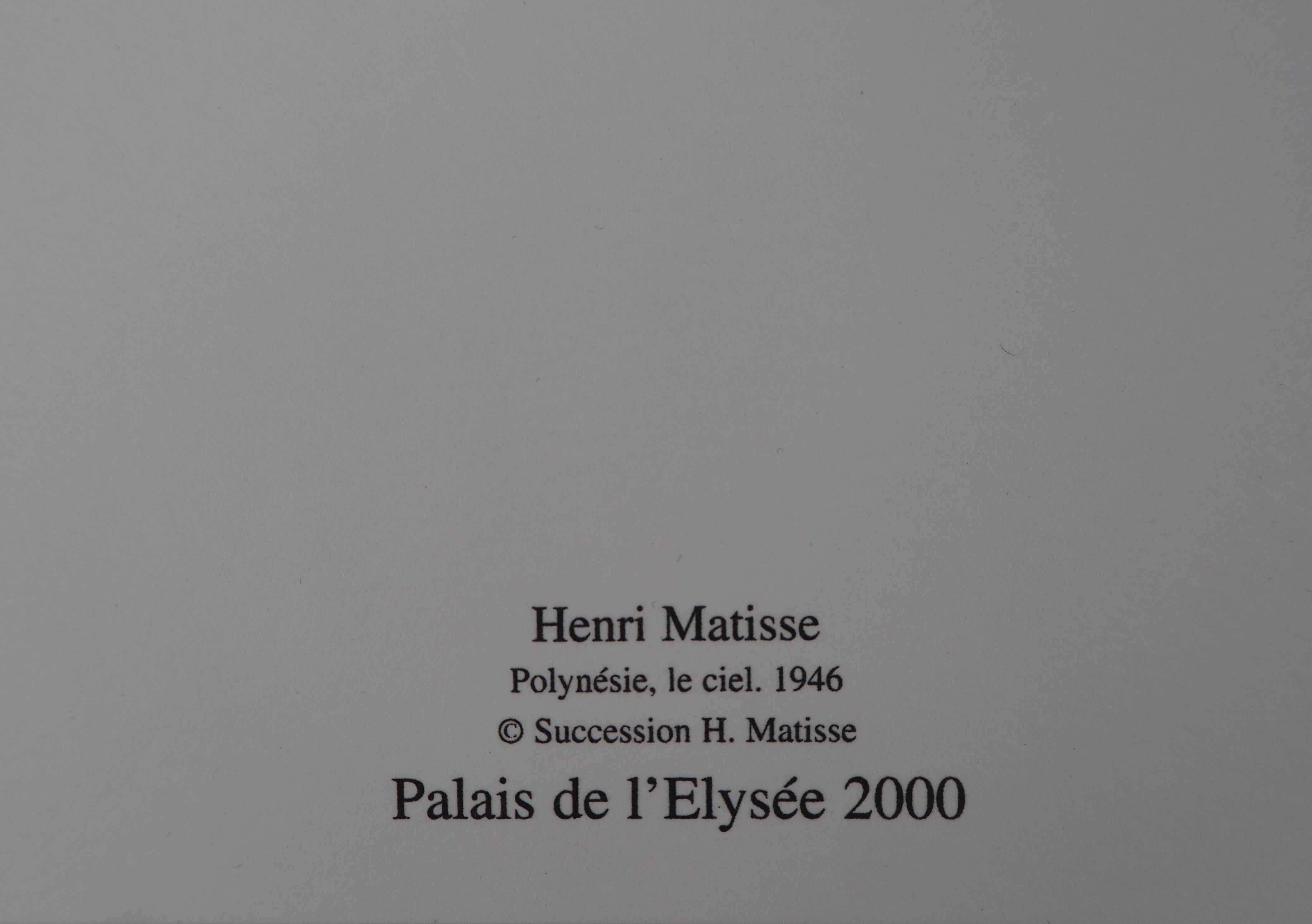 Polynesia: Tauben im Himmel – Siebdruck (französische Präsidentenkarte) (Blau), Figurative Print, von (after) Henri Matisse
