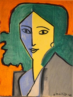 Portrait bleu, vert et jaune - Original Lithograph After Henri Matisse - 1954