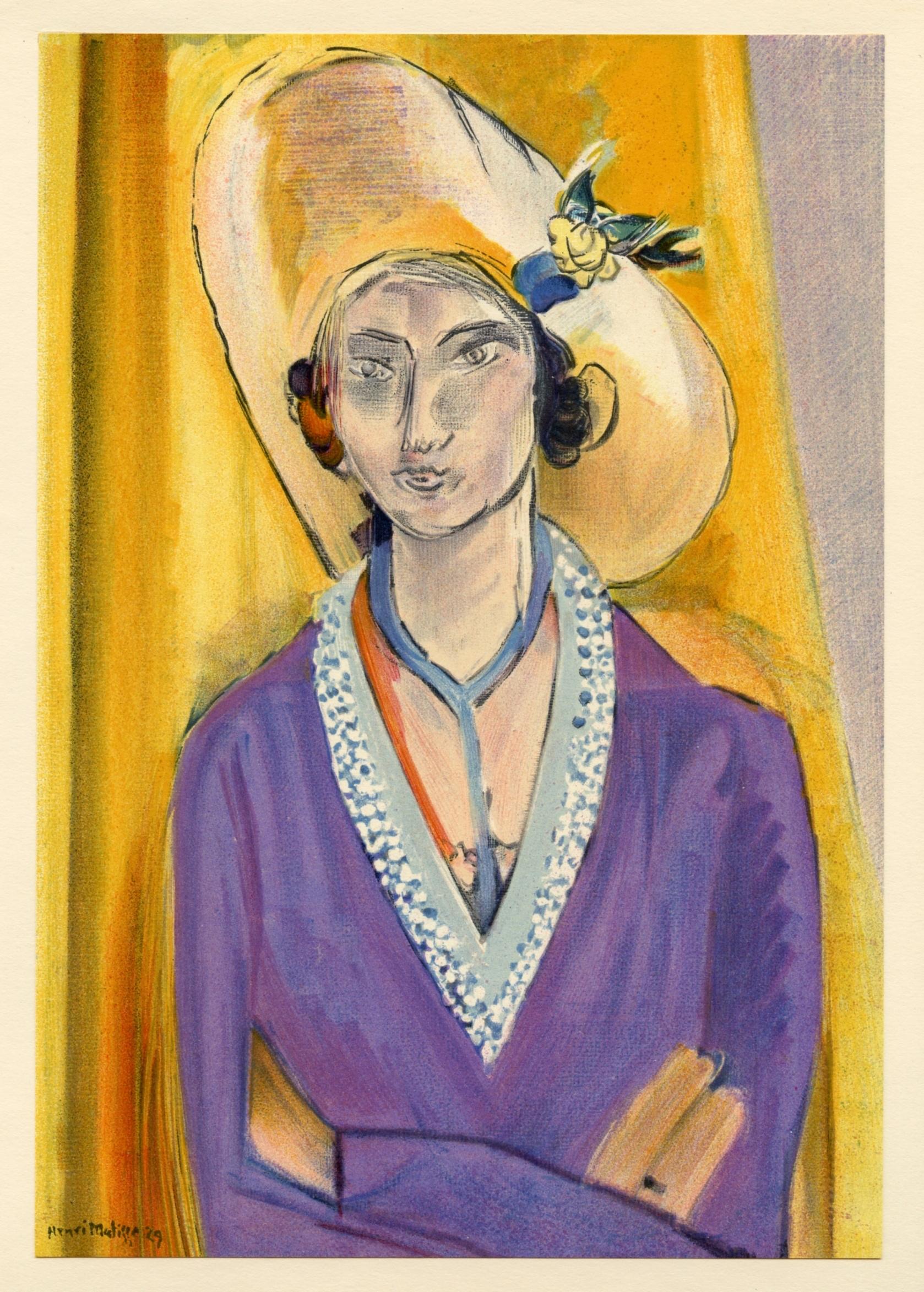 Portrait Print (after) Henri Matisse - "Lithographie "Le chapeau jaune