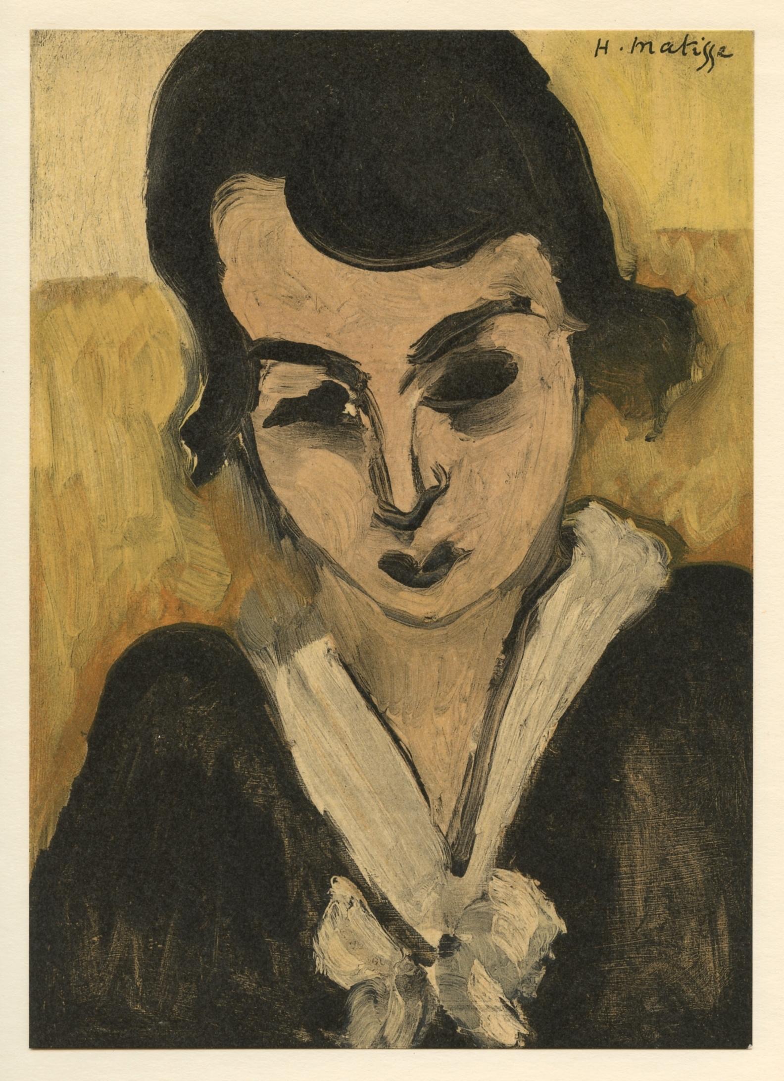 Portrait Print (after) Henri Matisse - "Lithographie "Femme au col blanc