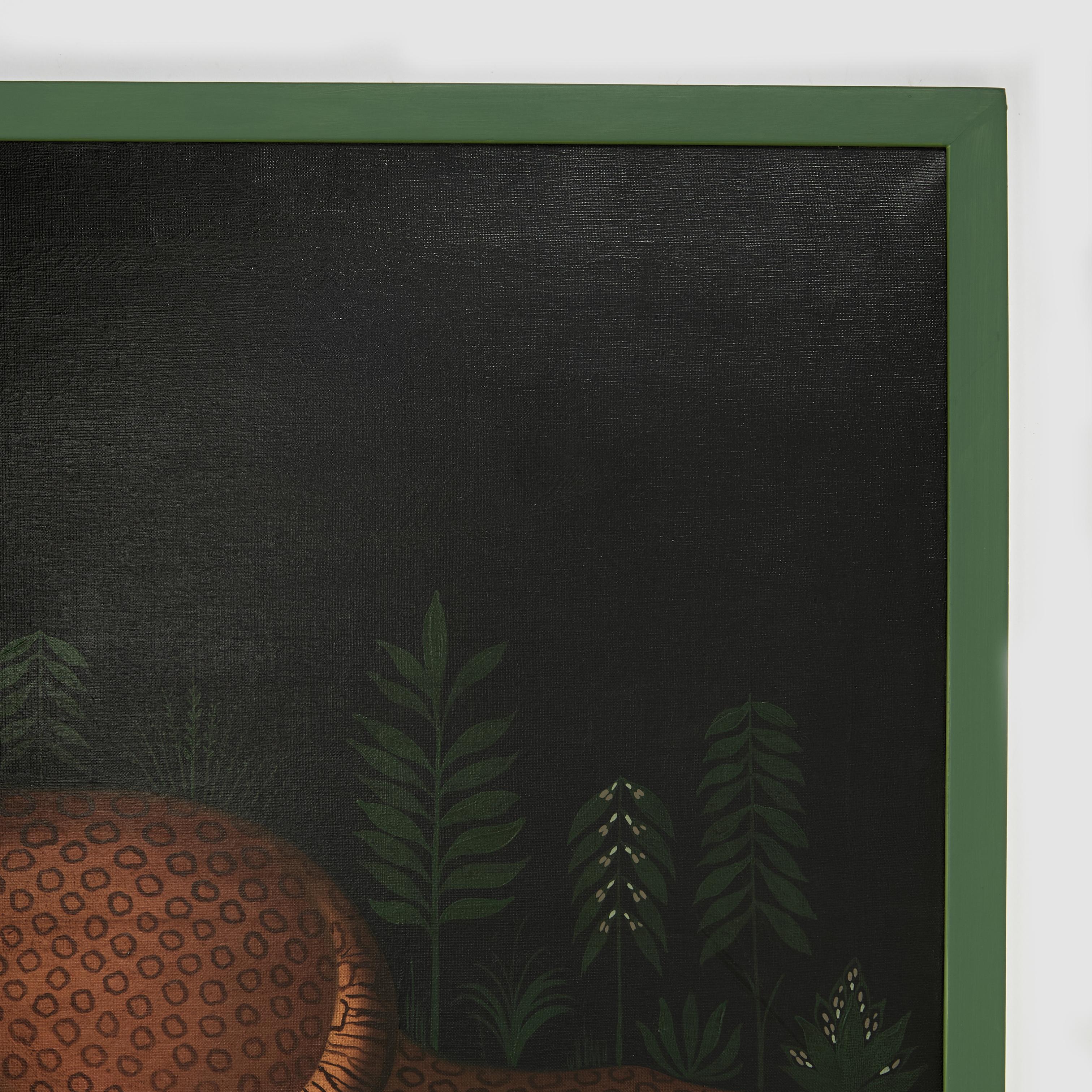 Vintage Haitian Painting of a Cat or Leopard - Gray Animal Painting by (after) Henri Rousseau