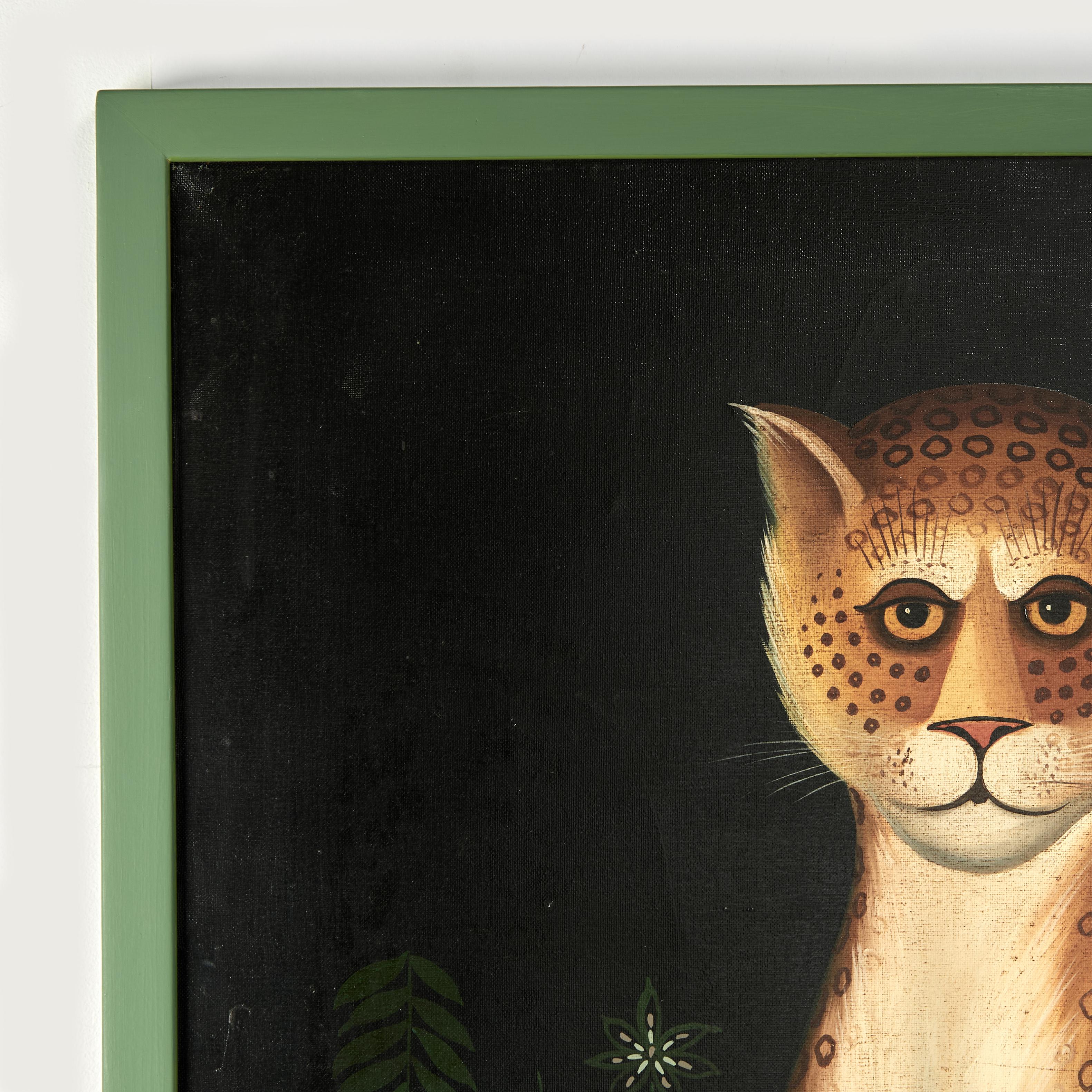 Vintage Haitian Painting of a Cat or Leopard For Sale 1