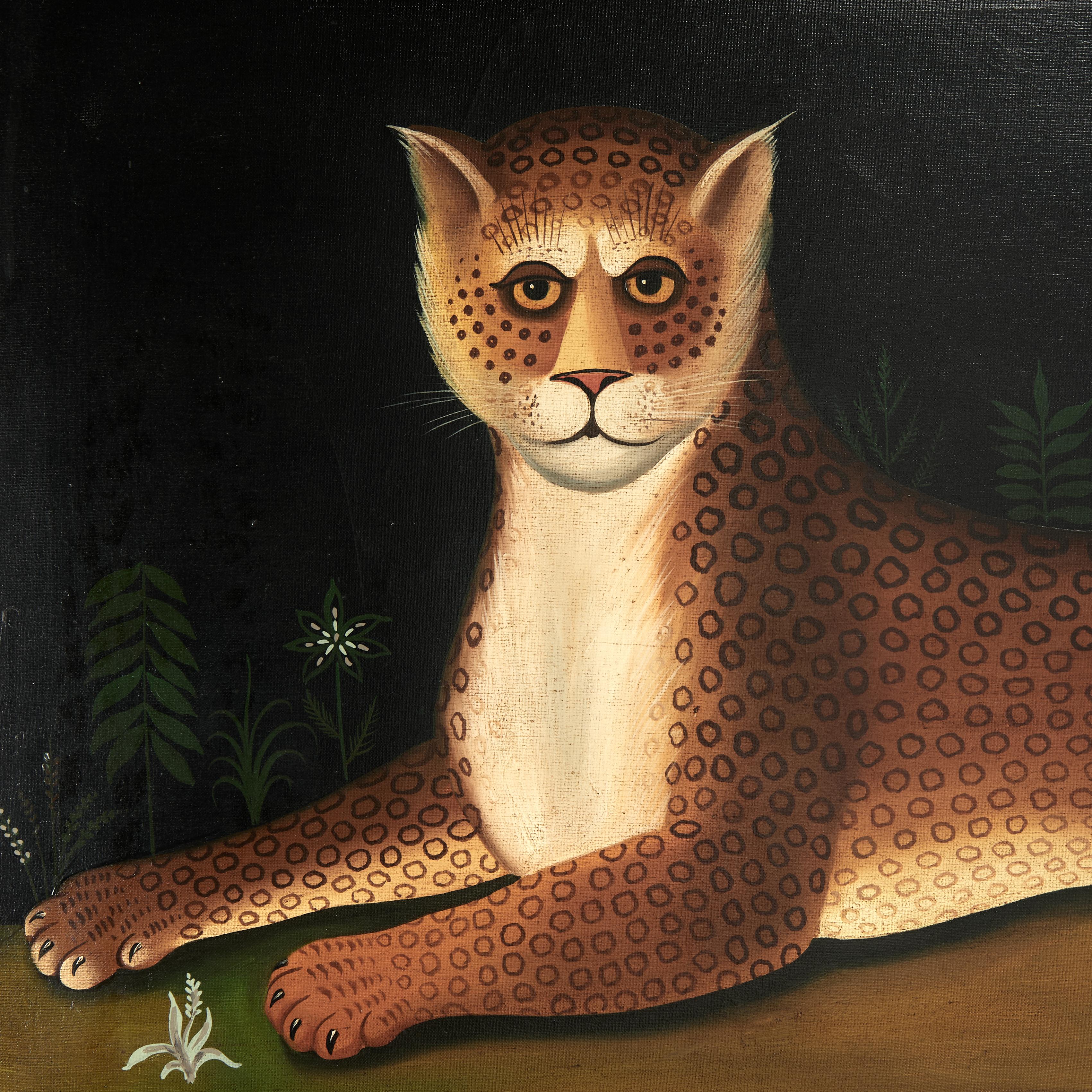 Vintage Haitian Painting of a Cat or Leopard For Sale 2