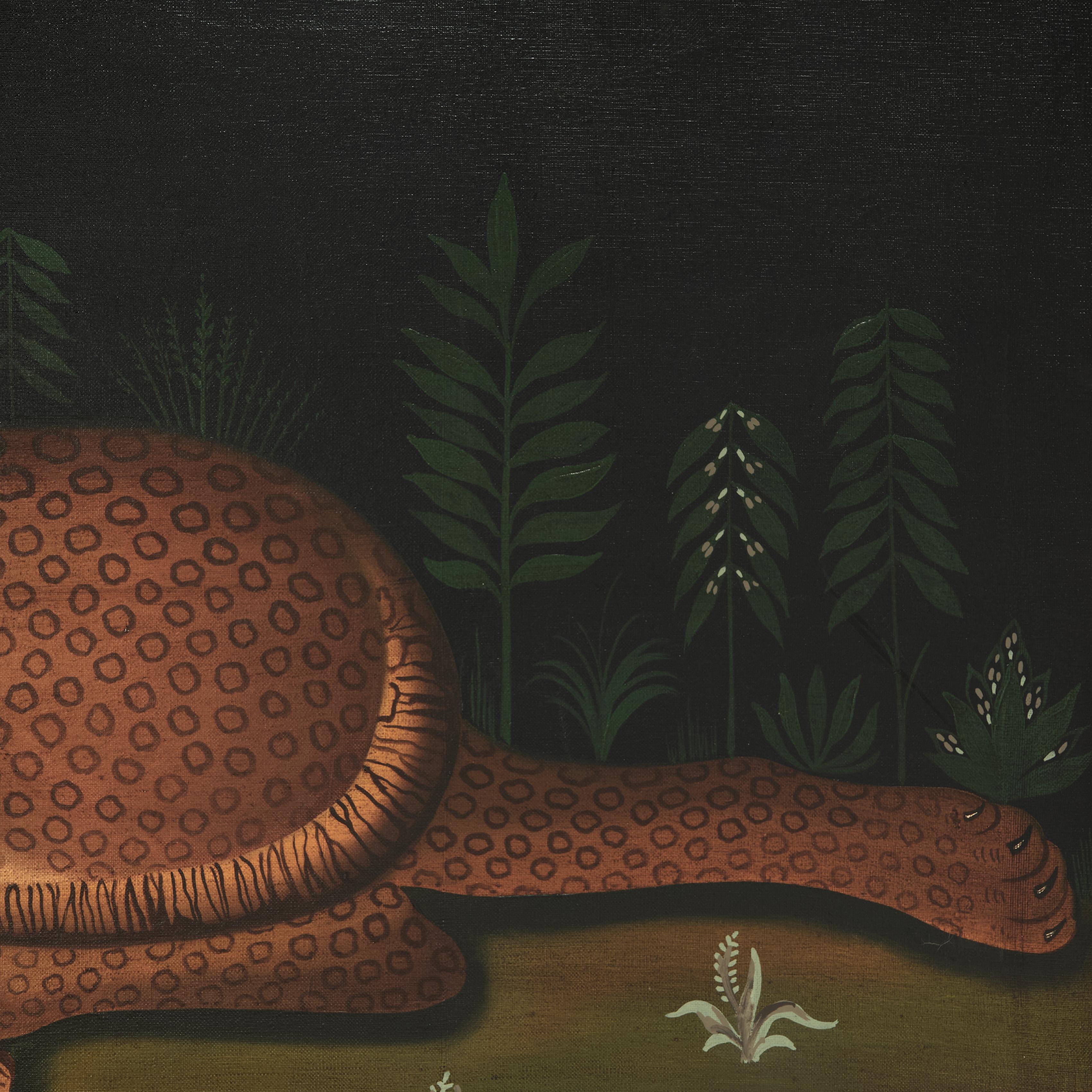 Vintage Haitian Painting of a Cat or Leopard For Sale 3