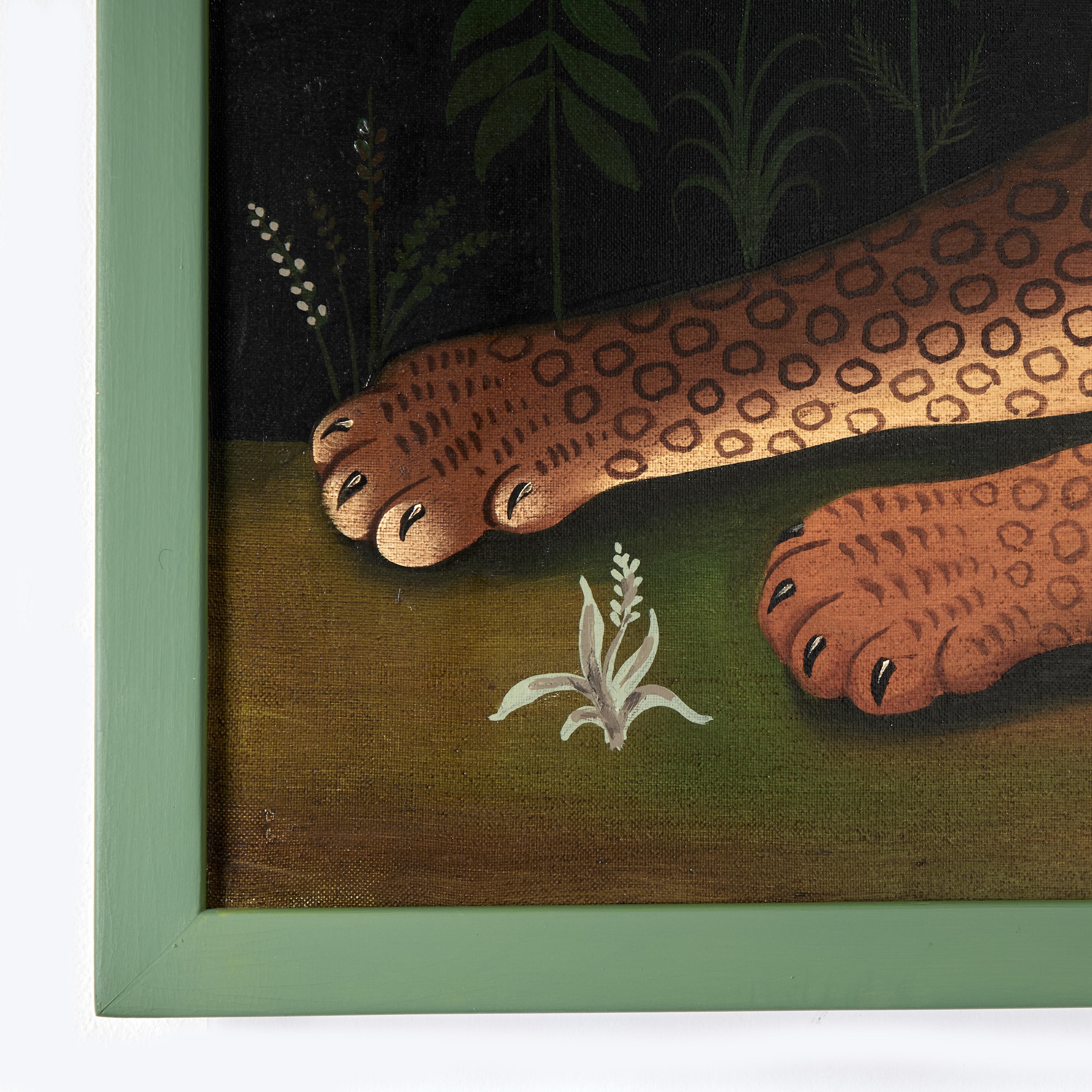 Vintage Haitian Painting of a Cat or Leopard For Sale 4
