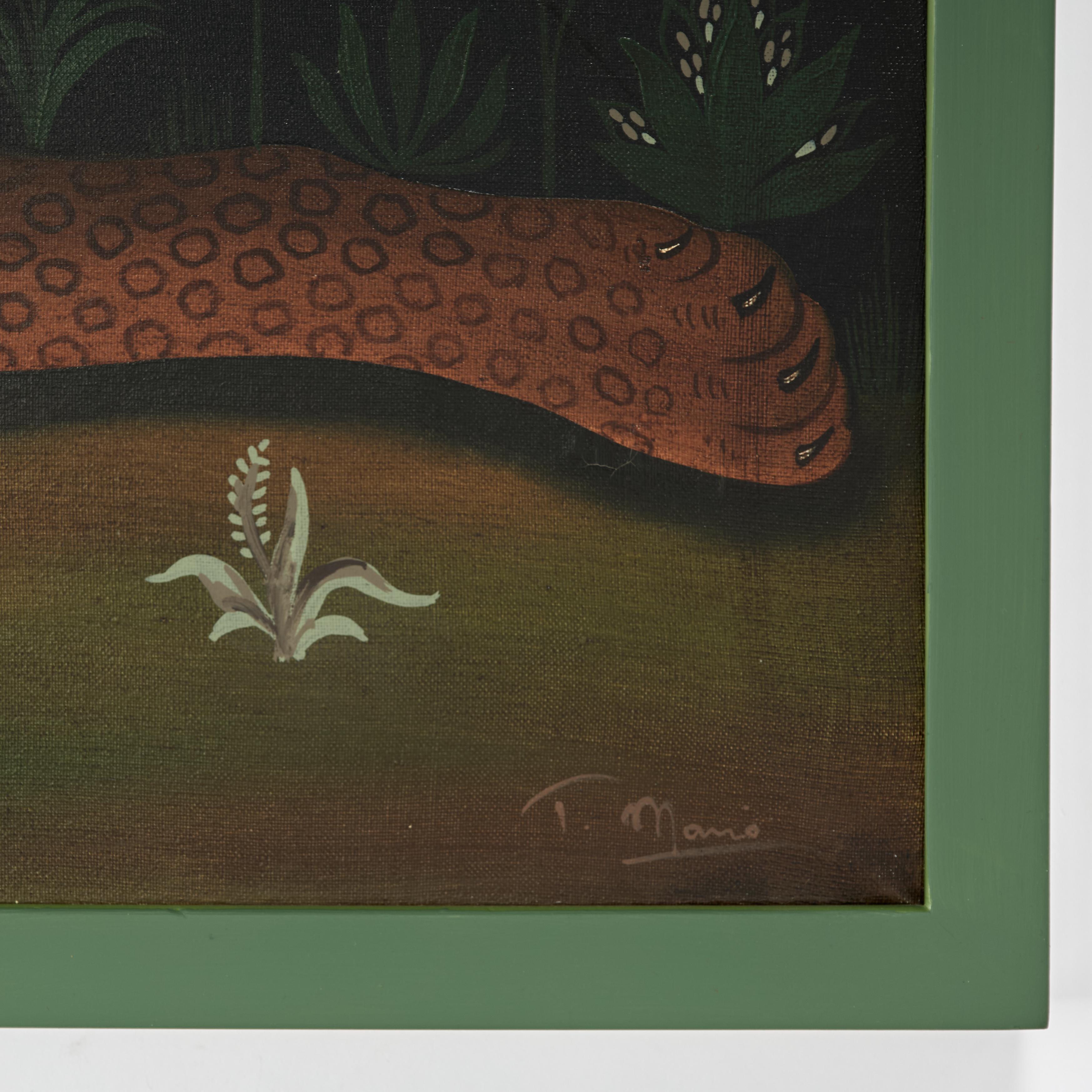 Vintage Haitian Painting of a Cat or Leopard For Sale 5