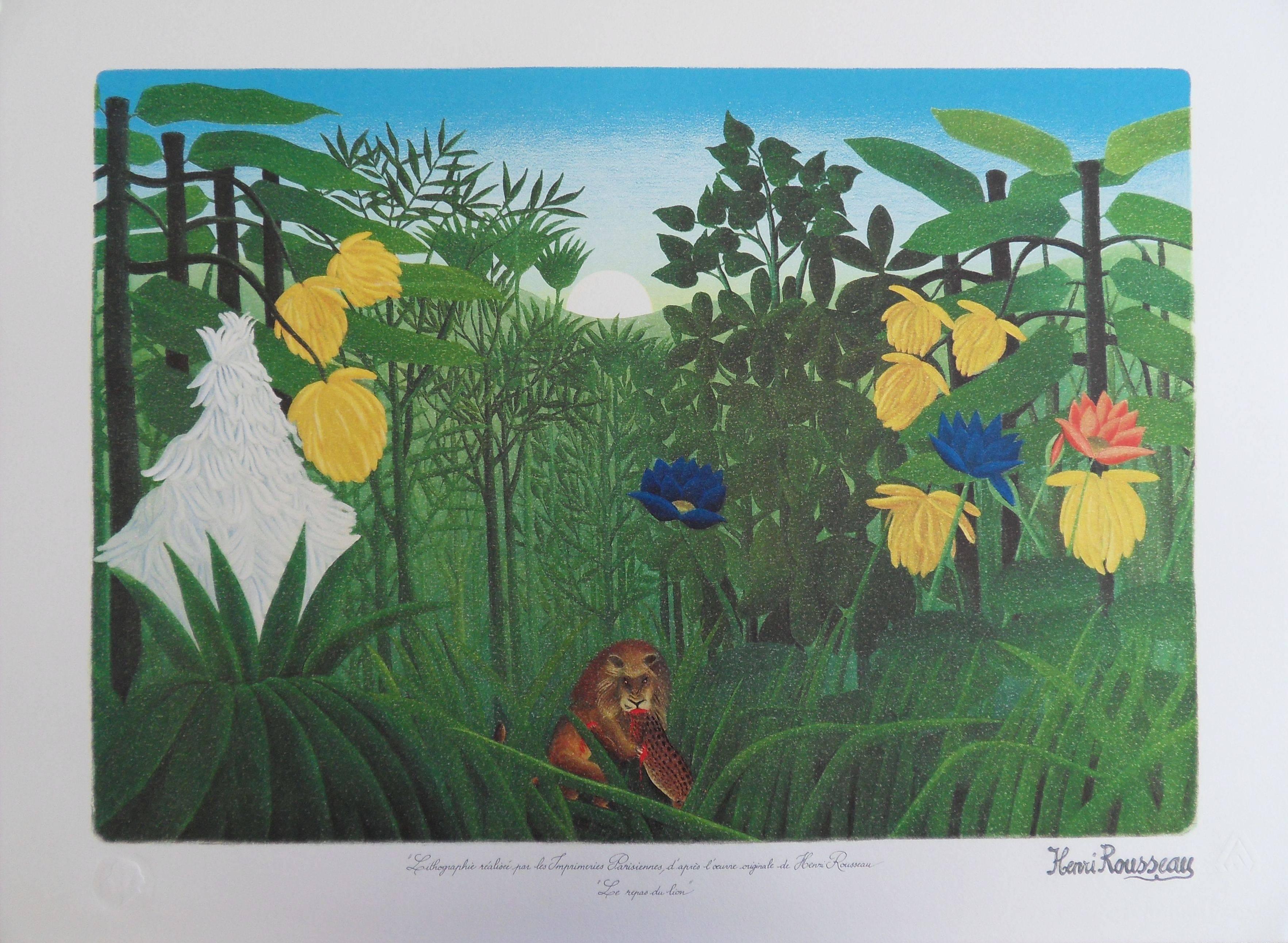 (after) Henri Rousseau Landscape Print - The Meal of the Lion - Lithograph - 300ex