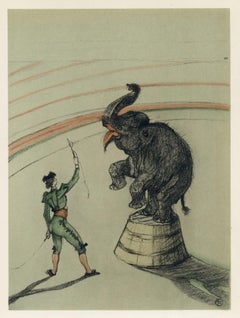 Vintage "Elephant en liberte" lithograph