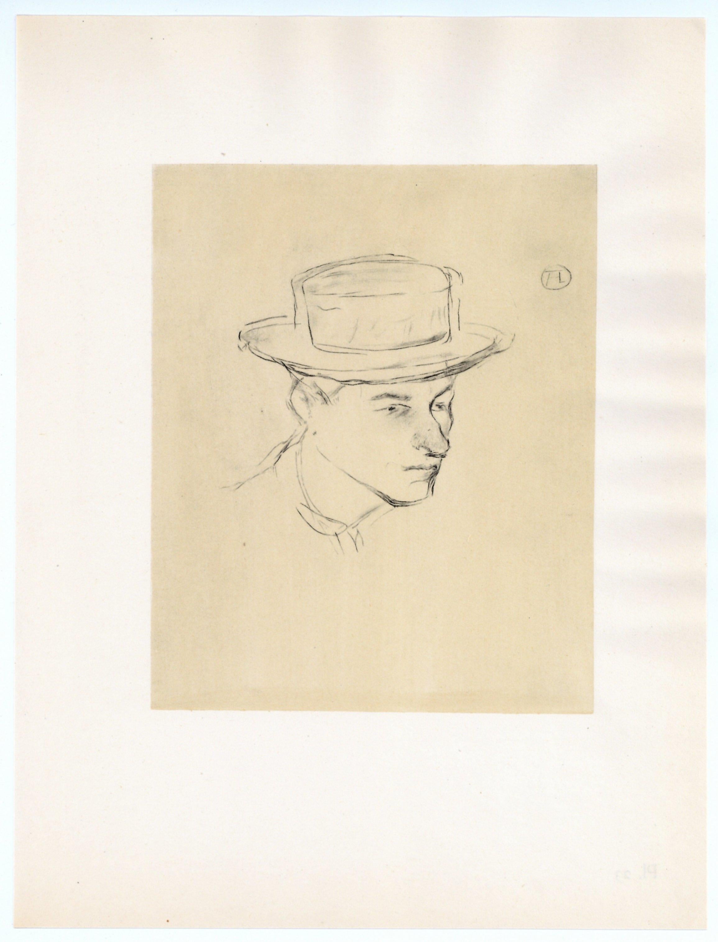 "Monsieur Bougle en canotier" lithograph - Print by (After) Henri Toulouse Lautrec