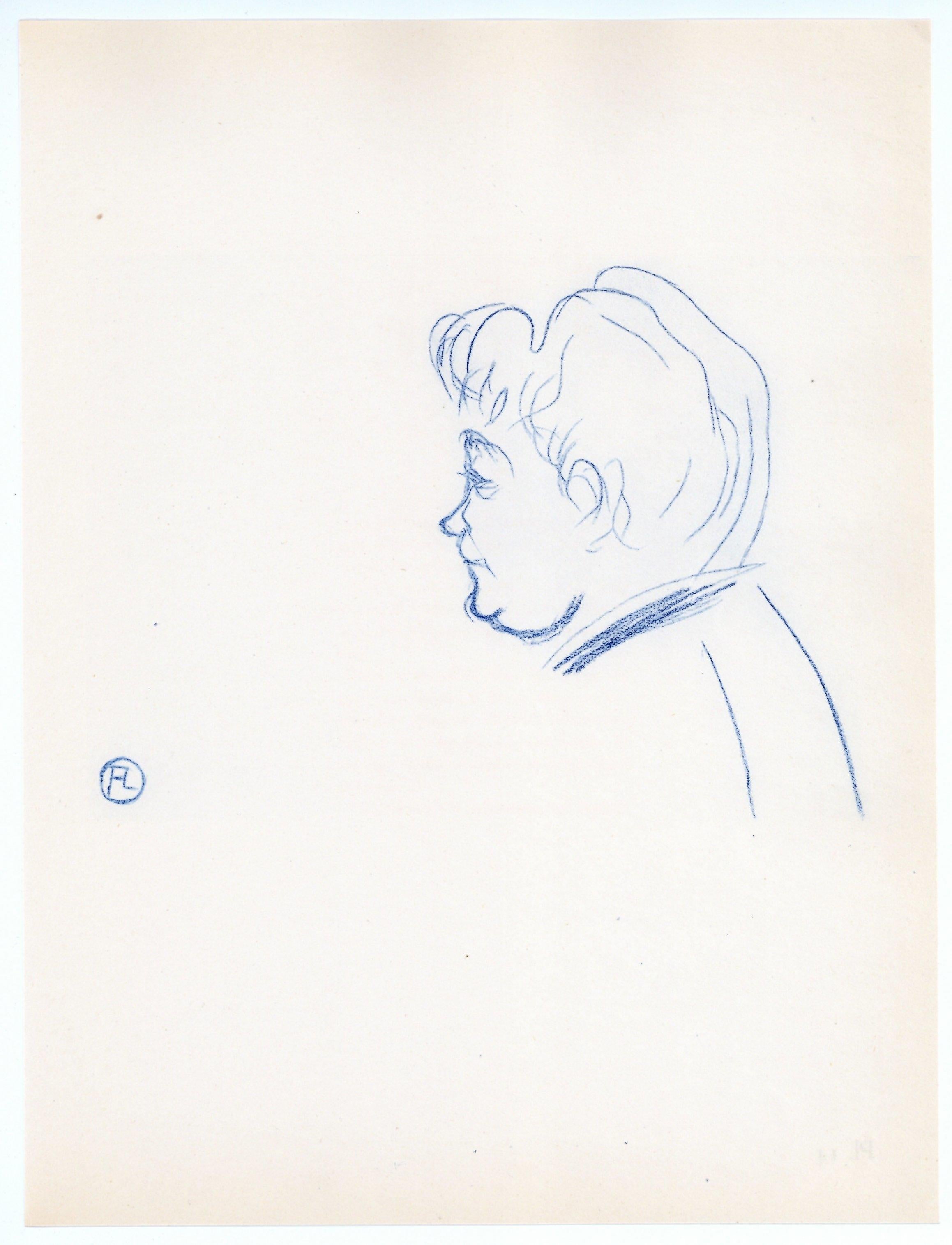 "Tête de femme de profil a gauche" litografia - Print di (After) Henri Toulouse Lautrec