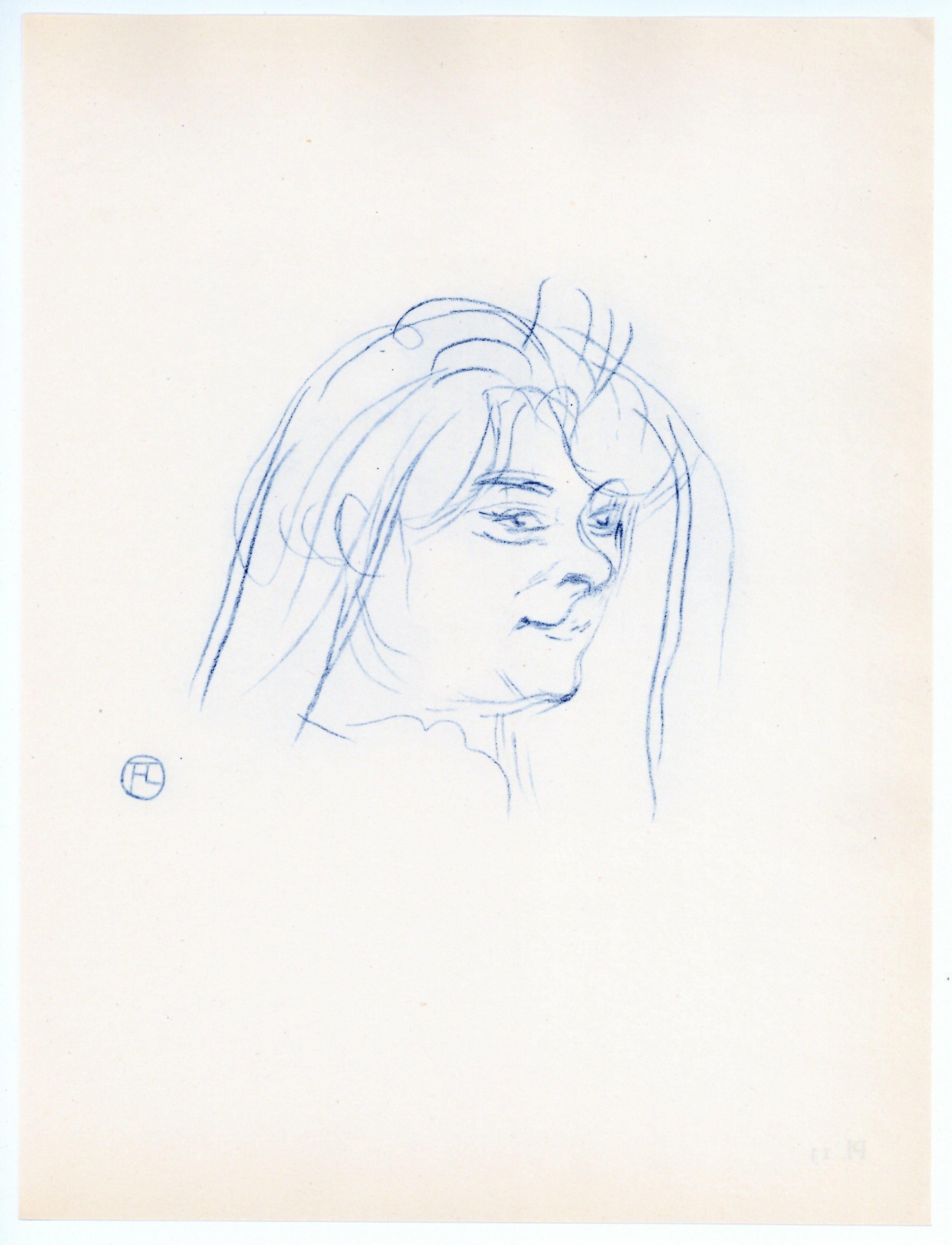 "Tête de femme de trois-quart" litografia - Print di (After) Henri Toulouse Lautrec