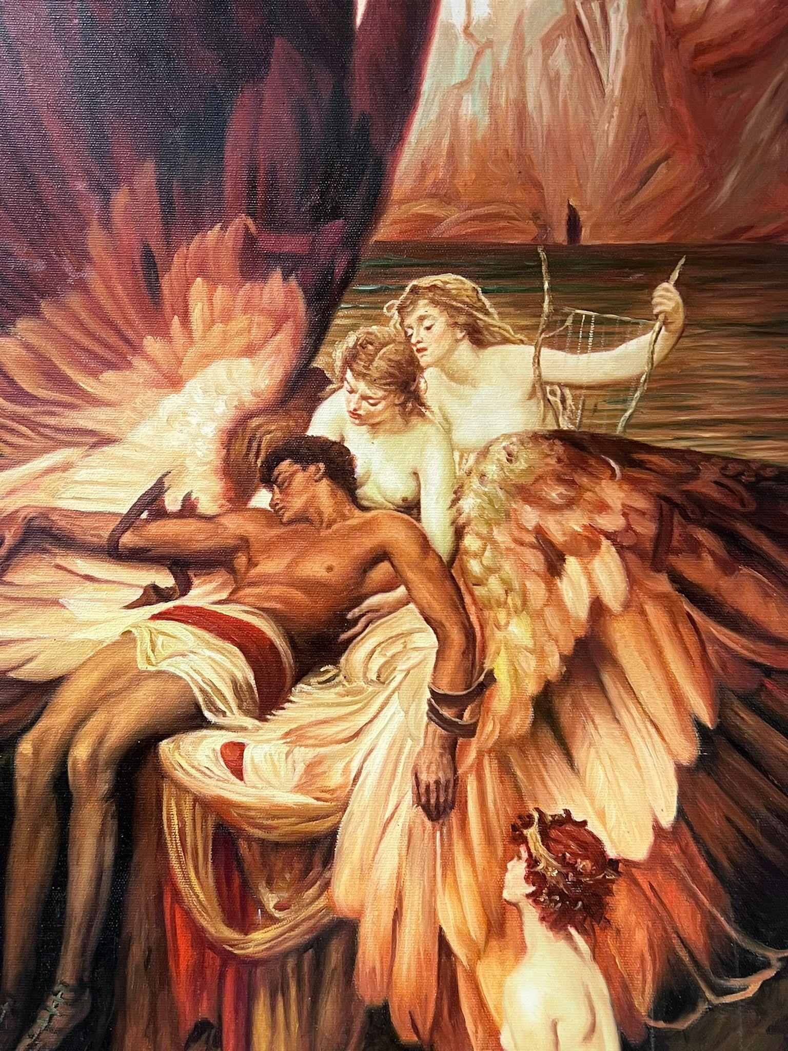 'The Lament of Icarus'
Continental School, late 20th century, signed
after the original painting by Herbert James Draper 
oil on canvas, unframed
canvas : 36 x 24 inches
provenance: private collection, UK
condition: very good and sound condition