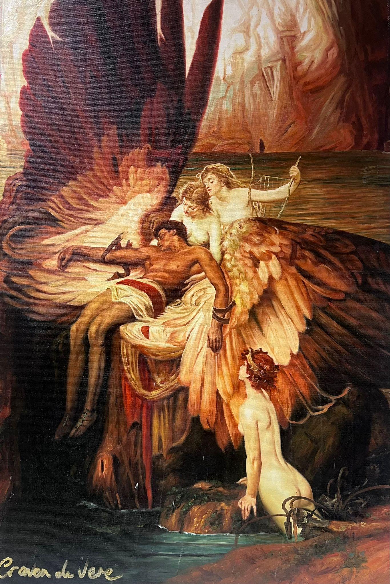 The Lament of Icarus, großes signiertes Ölgemälde auf Leinwand, mythologische Akte (Moderne), Painting, von after Herbert James Draper