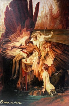 The Lament of Icarus Grande peinture à l'huile sur toile signée Nus mythologiques