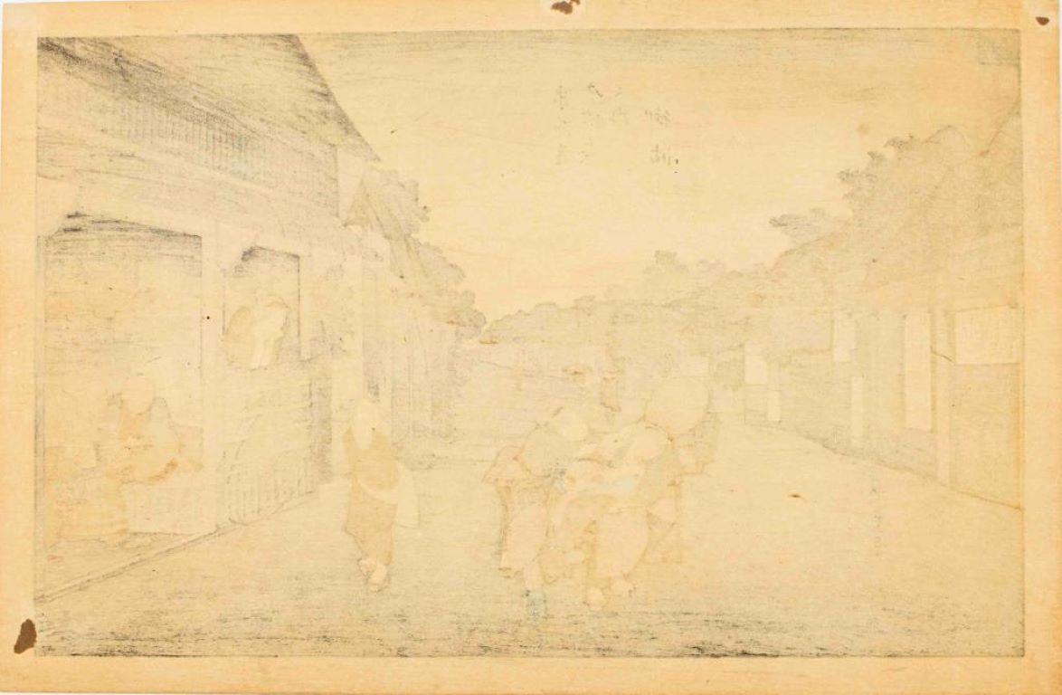 Nach Hiroshige „Goyu Tabibito Tomeonna“ Holzschnitt im Angebot 2