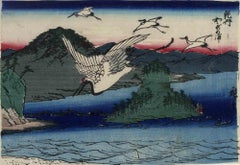 Crane Over Seascape - Original Woodcut After Hiroshige- 1890s