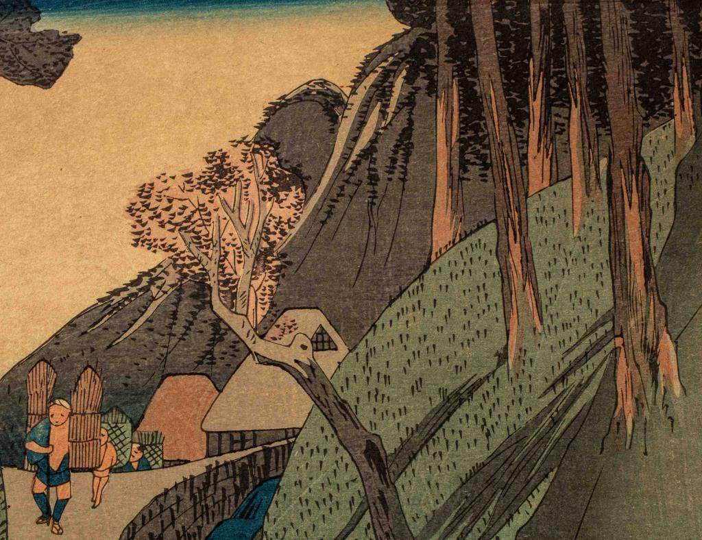 Nach Hiroshige „Utsu Mountain“ Holzschnitt (Papier) im Angebot
