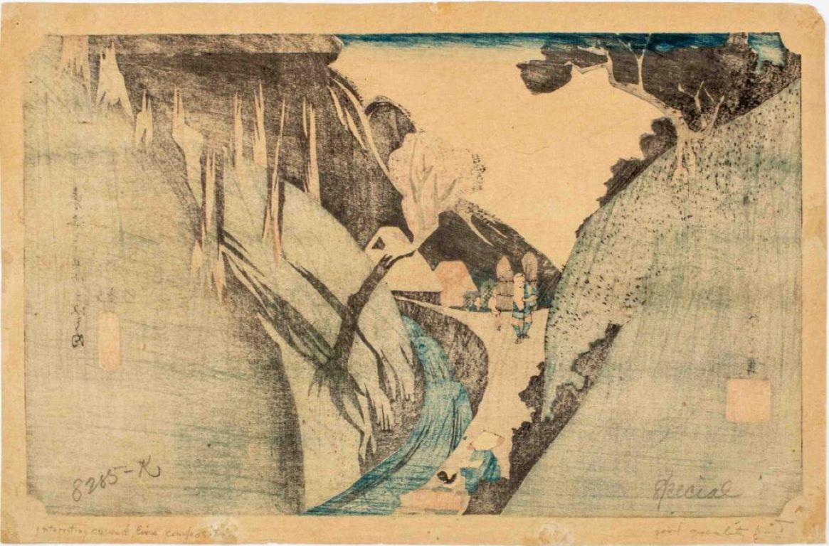 Nach Hiroshige „Utsu Mountain“ Holzschnitt im Angebot 2