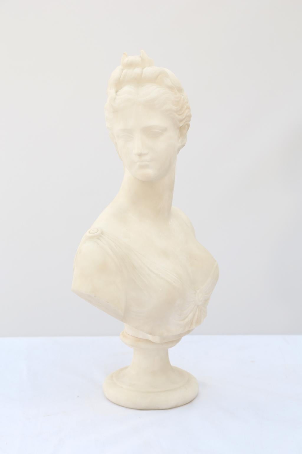 Neoclassical After Houdon, Alabaster Bust of Diana