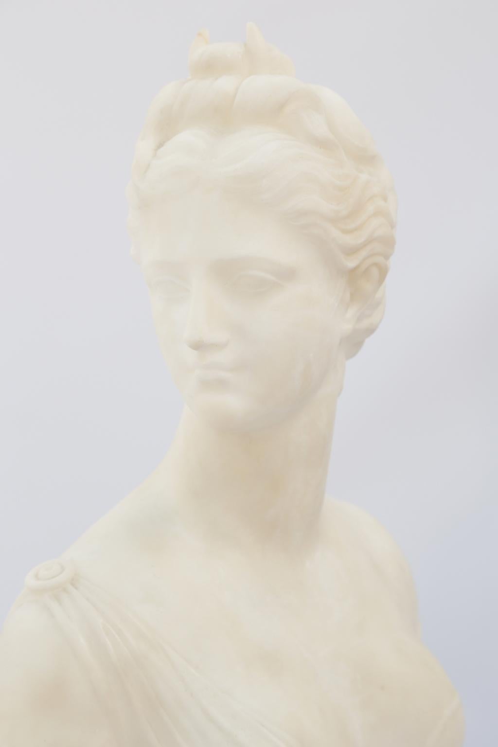 After Houdon, Alabaster Bust of Diana In Good Condition In West Palm Beach, FL