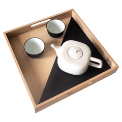 "After Hours" Square tray in maple and black leather by Atelier C.u.b