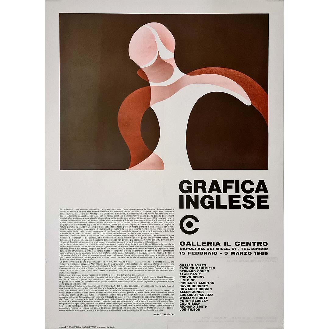 Cartel de exposición original de 1969 titulado "Grafica Inglese" - Chica de noche - Print de (After) Howard Hodgkin