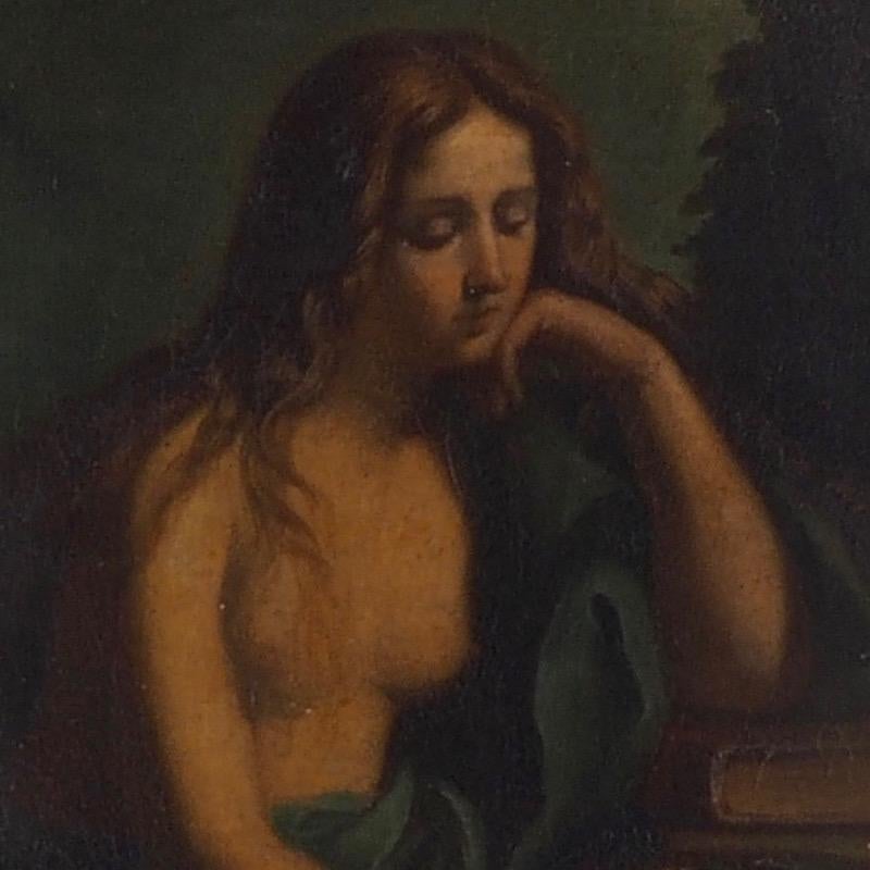 The Penitent Mary Magdalene. After Il Guercino (Giovanni Francesco Barbieri 1591-1666). 

The original painting by Il Guercino of the penitent Mary Magdalene was lost. It was copied by one of his followers and this anonymous painting is after that