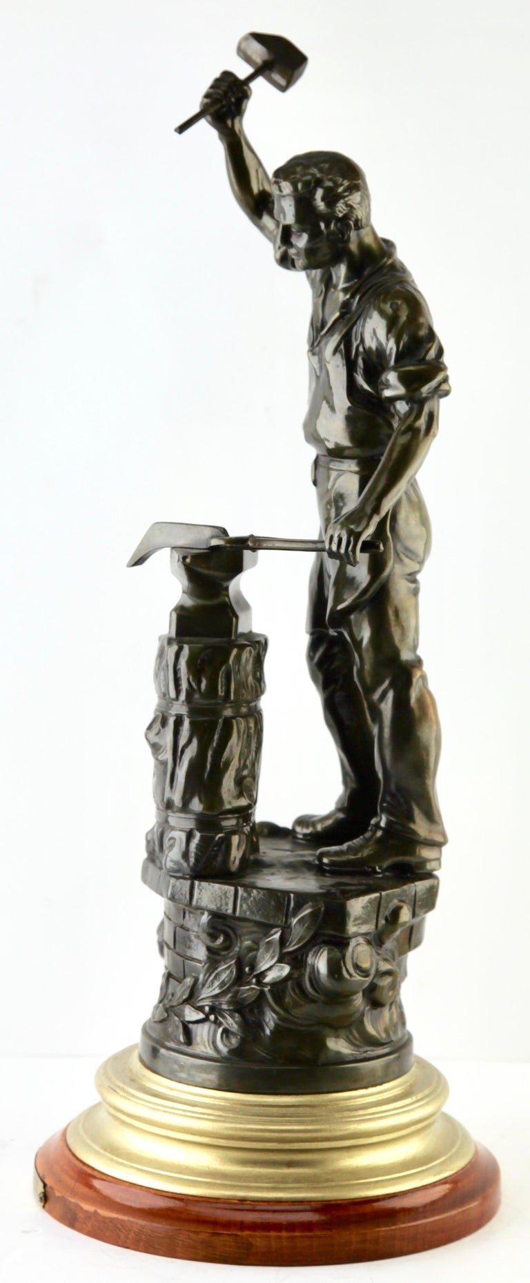 Art Nouveau After J Becox Statue of a Young Blacksmith, French Spelter For Sale