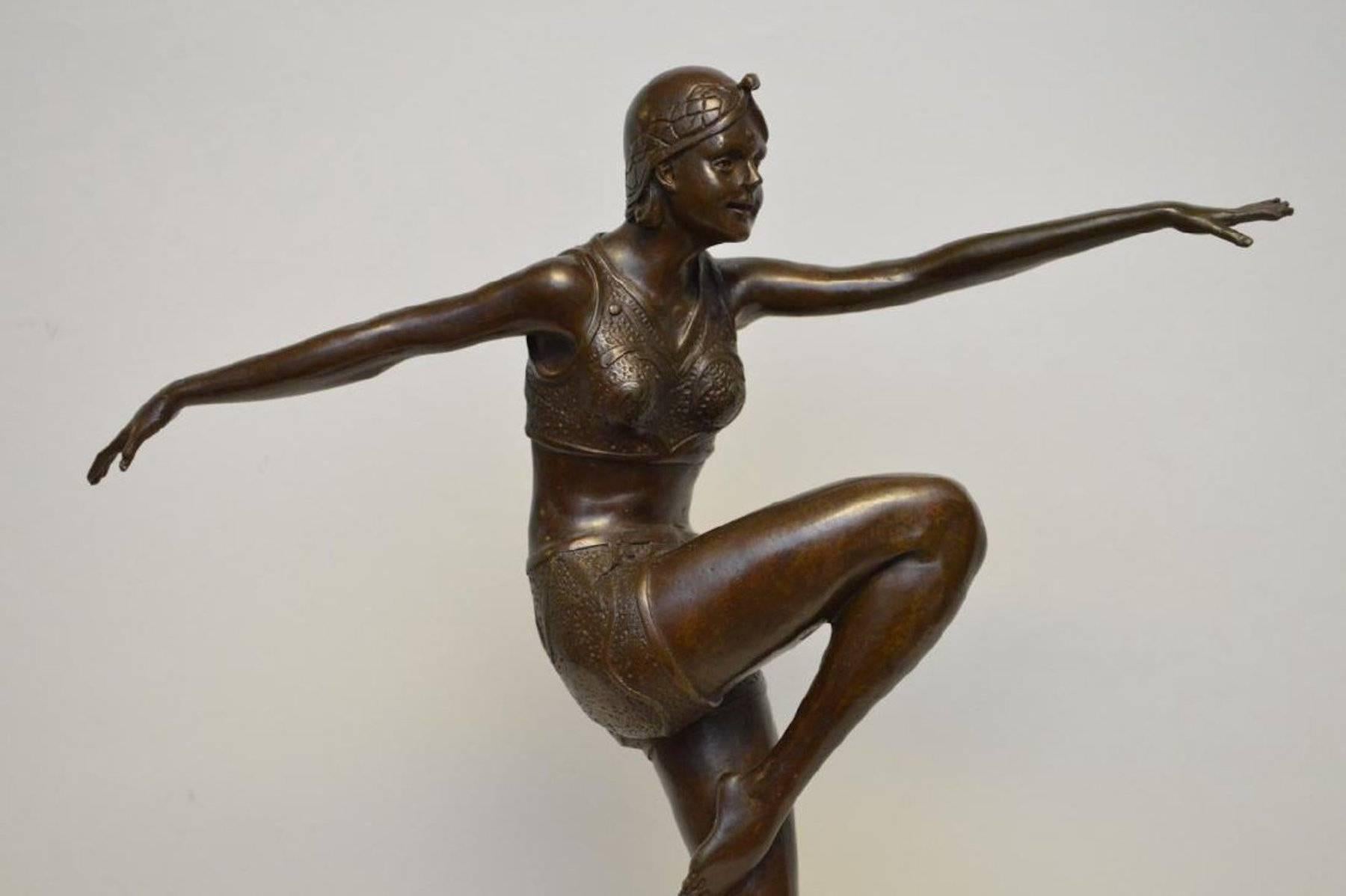 After J. Phillips Art Deco bronze flapper sculpture, inscribed A 7255, and foundry marked, raised on a 5